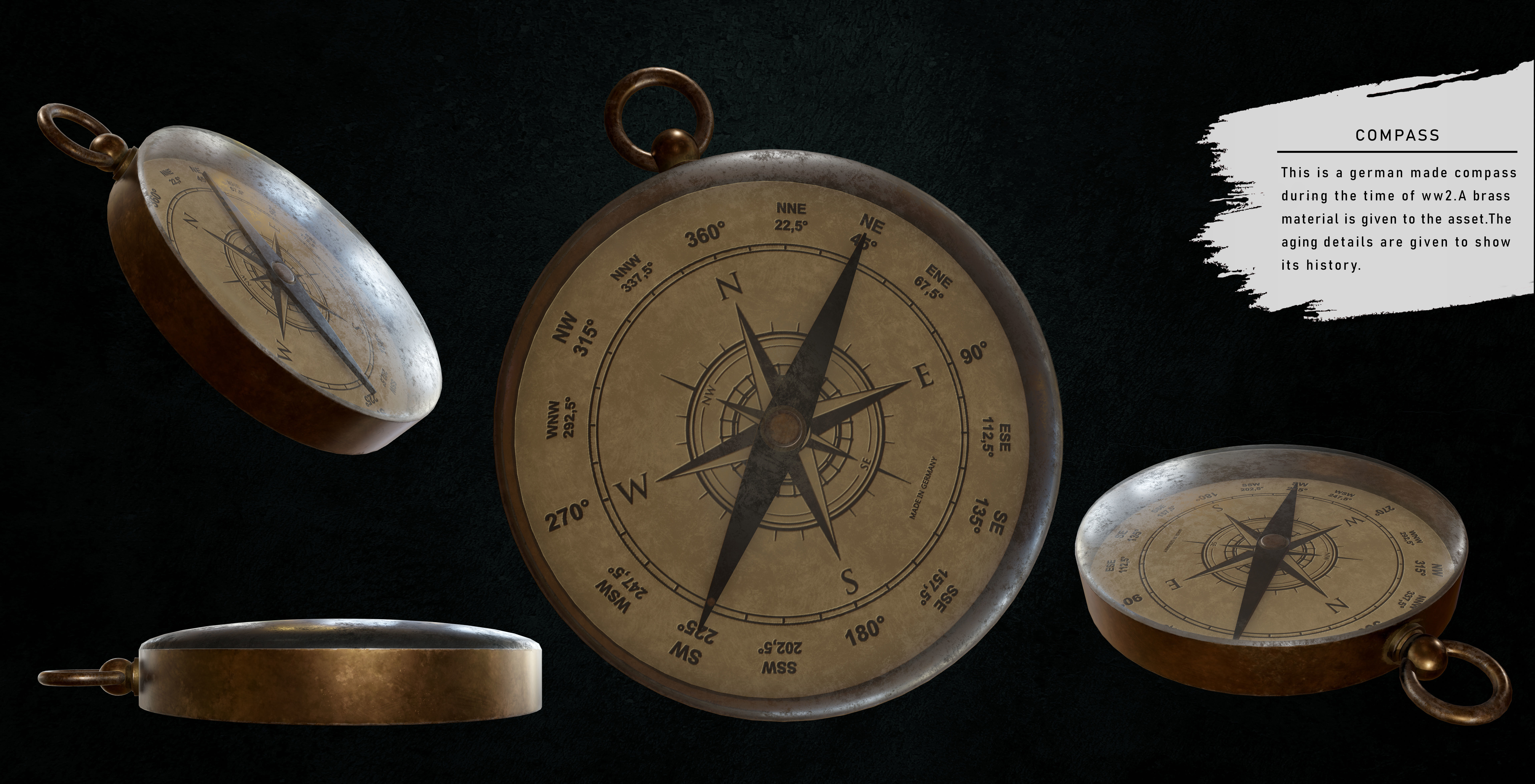 Old Brass Compass 3D model Low-poly 3D model_1