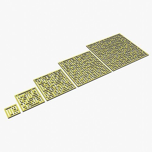Low Poly Smart mazes collection 11x11 to 51x51 Low-poly 3D model