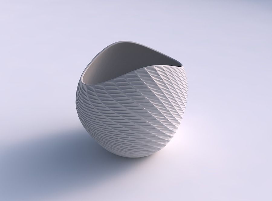 Bowl compressed 3 with twisted diagonal grid dents 3D print model_0
