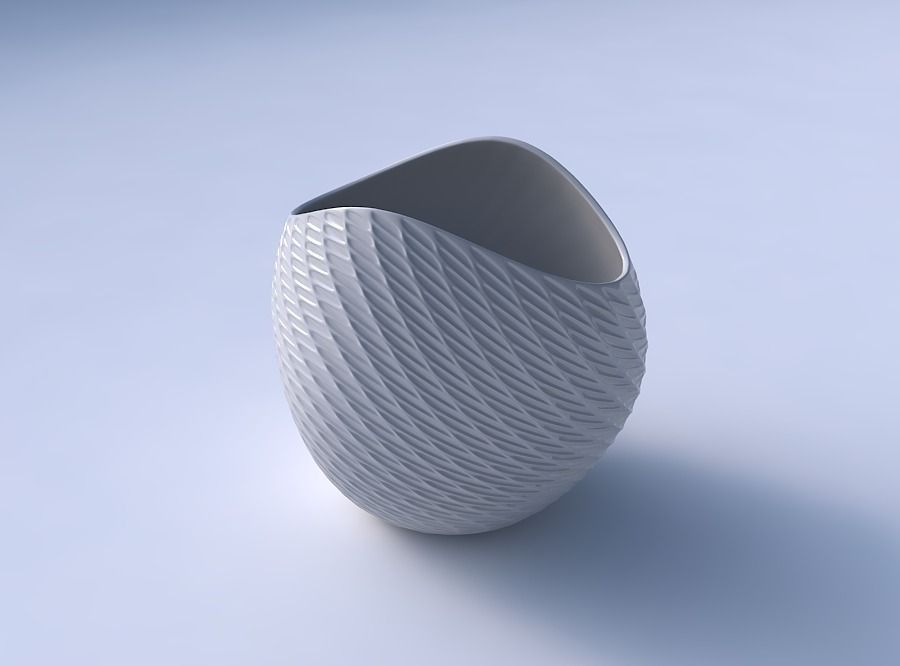 Bowl compressed 3 with twisted diagonal grid dents 3D print model_3