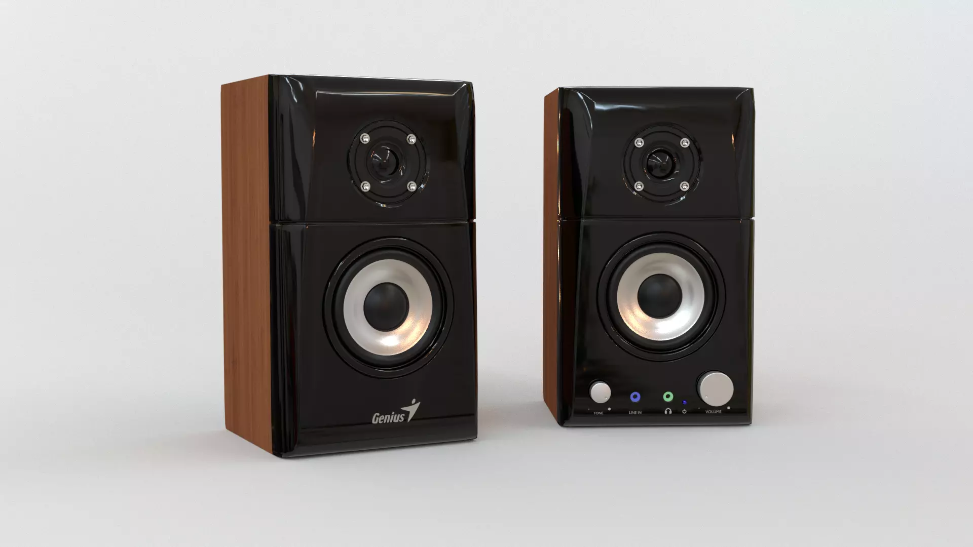 Wooden Desktop Speakers Low-poly 3D model_0