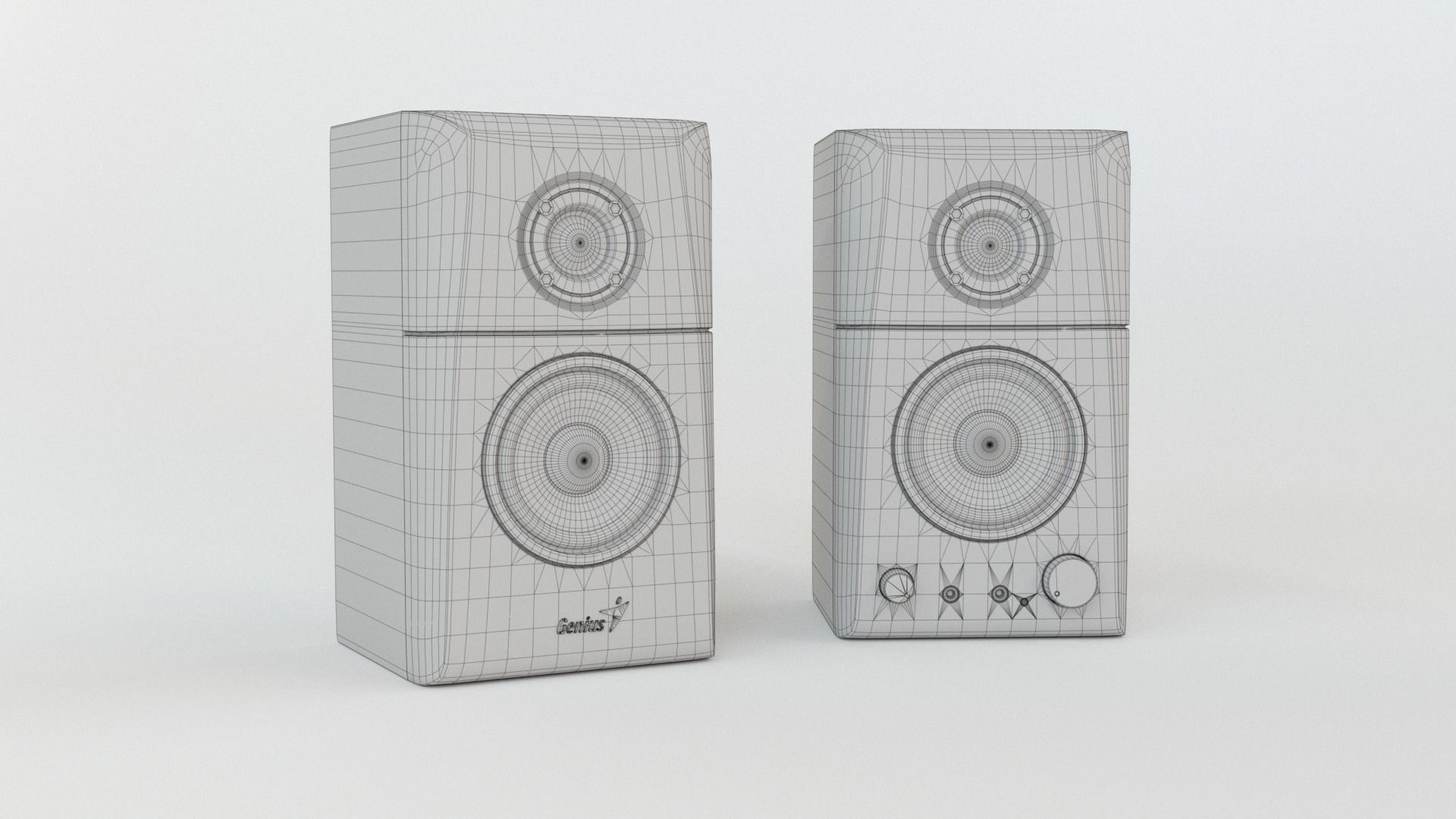 Wooden Desktop Speakers Low-poly 3D model_1