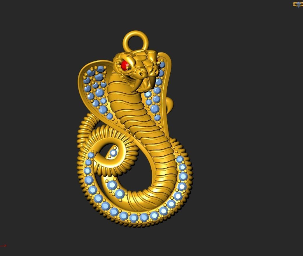 jewellery cobra pendant with crystals 3D print model