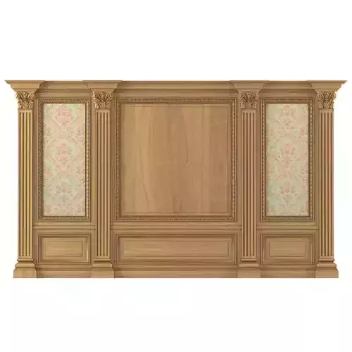Wall wood boiserie paneling with Wallpaper