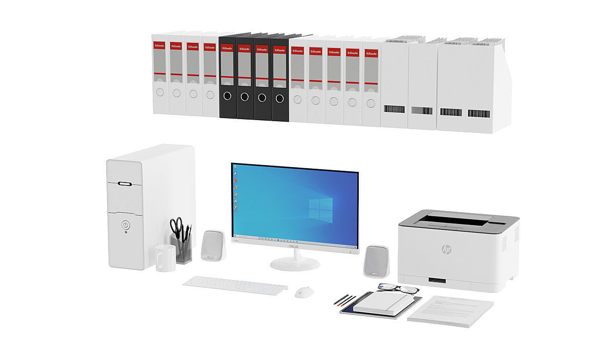 Office White Pc Set BLENDER 3D Model Cycles 3D model_1
