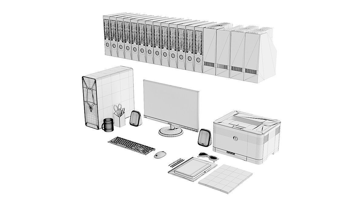 Office White Pc Set BLENDER 3D Model Cycles 3D model_4