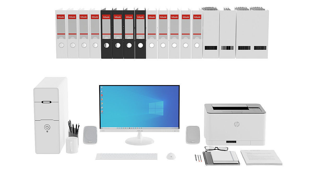 Office White Pc Set BLENDER 3D Model Cycles 3D model_2