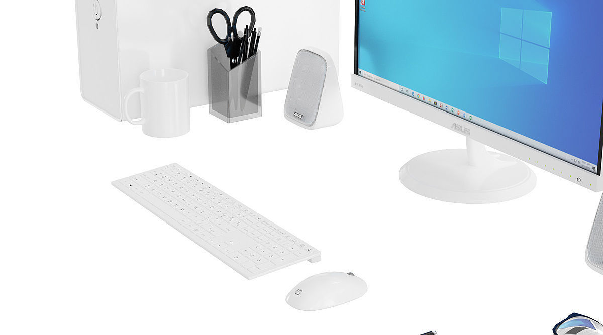 Office White Pc Set BLENDER 3D Model Cycles 3D model_3
