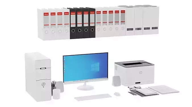 Office White Pc Set BLENDER 3D Model Cycles