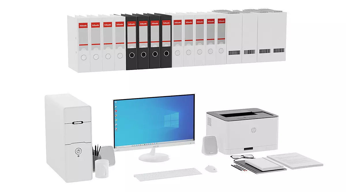 Office White Pc Set BLENDER 3D Model Cycles 3D model_0