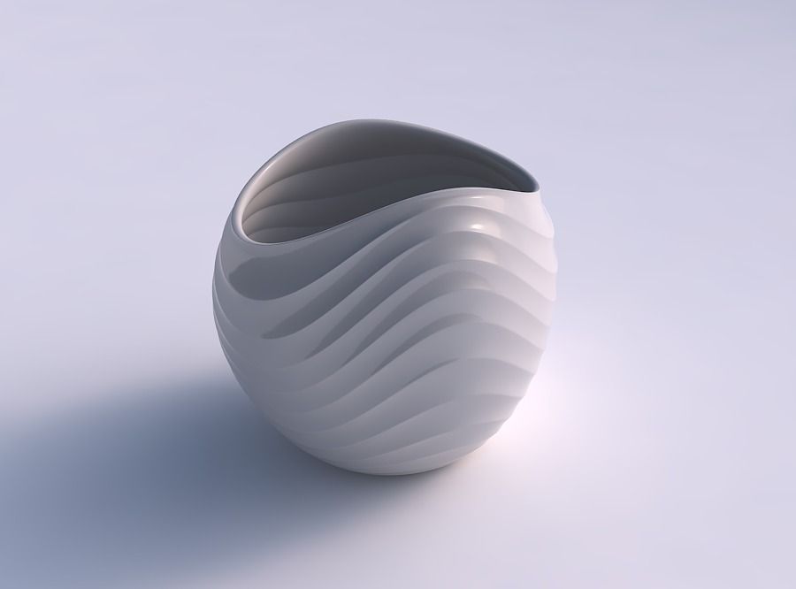 Bowl compressed 3 with curved horizontal wavy sections 3D print model_0