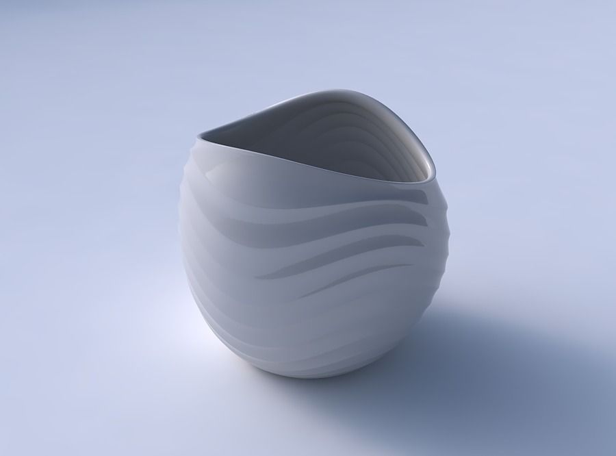 Bowl compressed 3 with curved horizontal wavy sections 3D print model_3