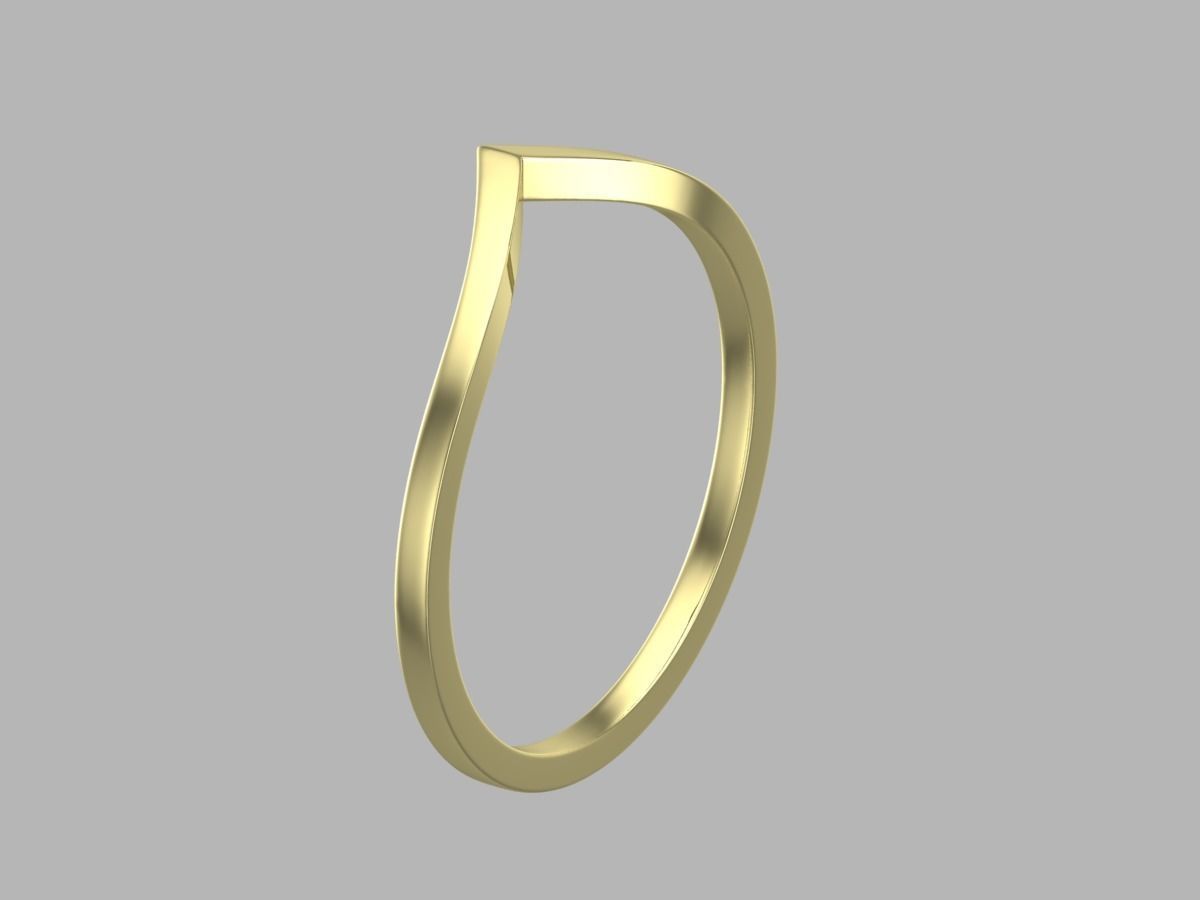 ring V gold with curved shape 3D print model_1