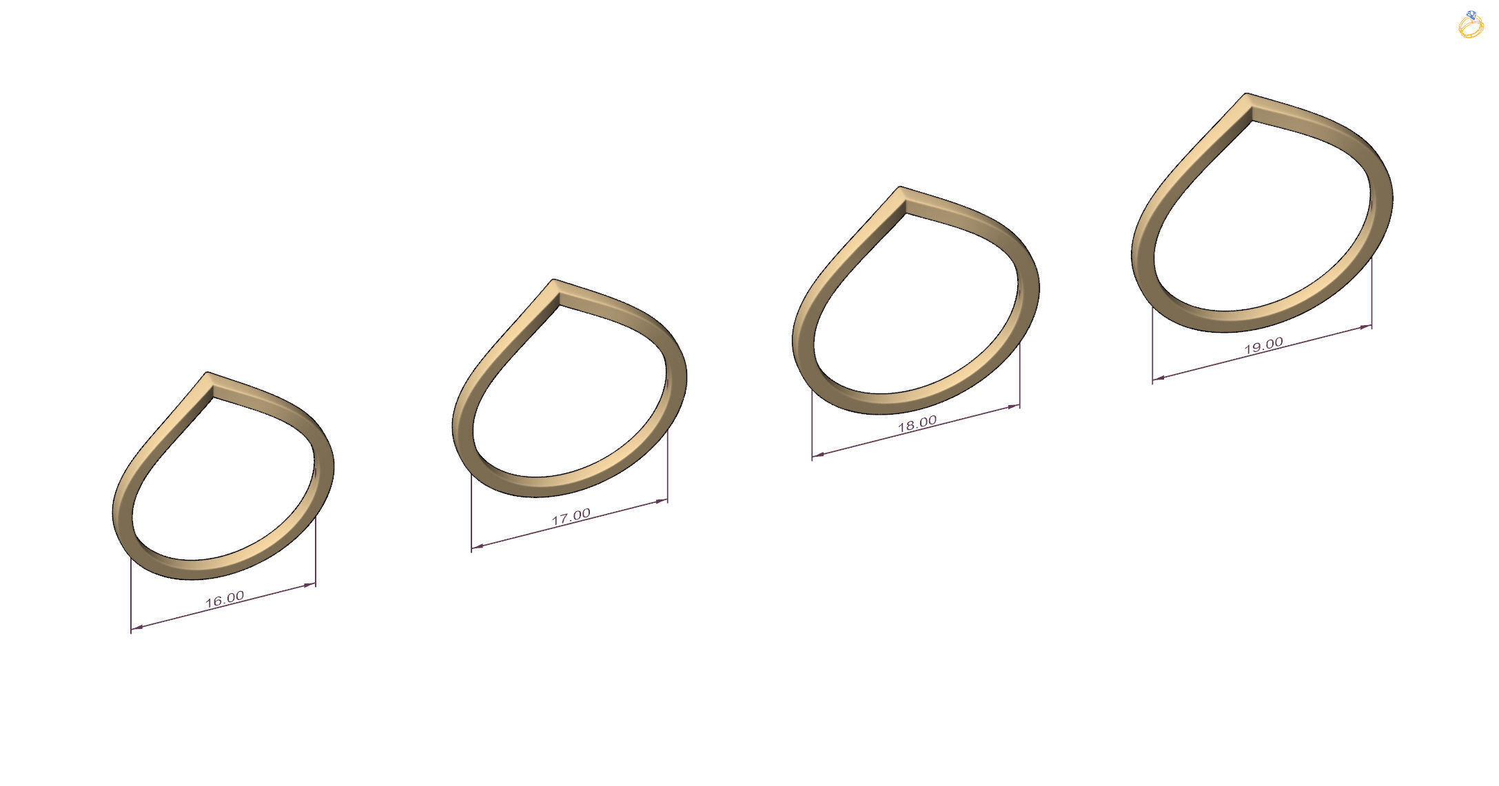 ring V gold with curved shape 3D print model_7