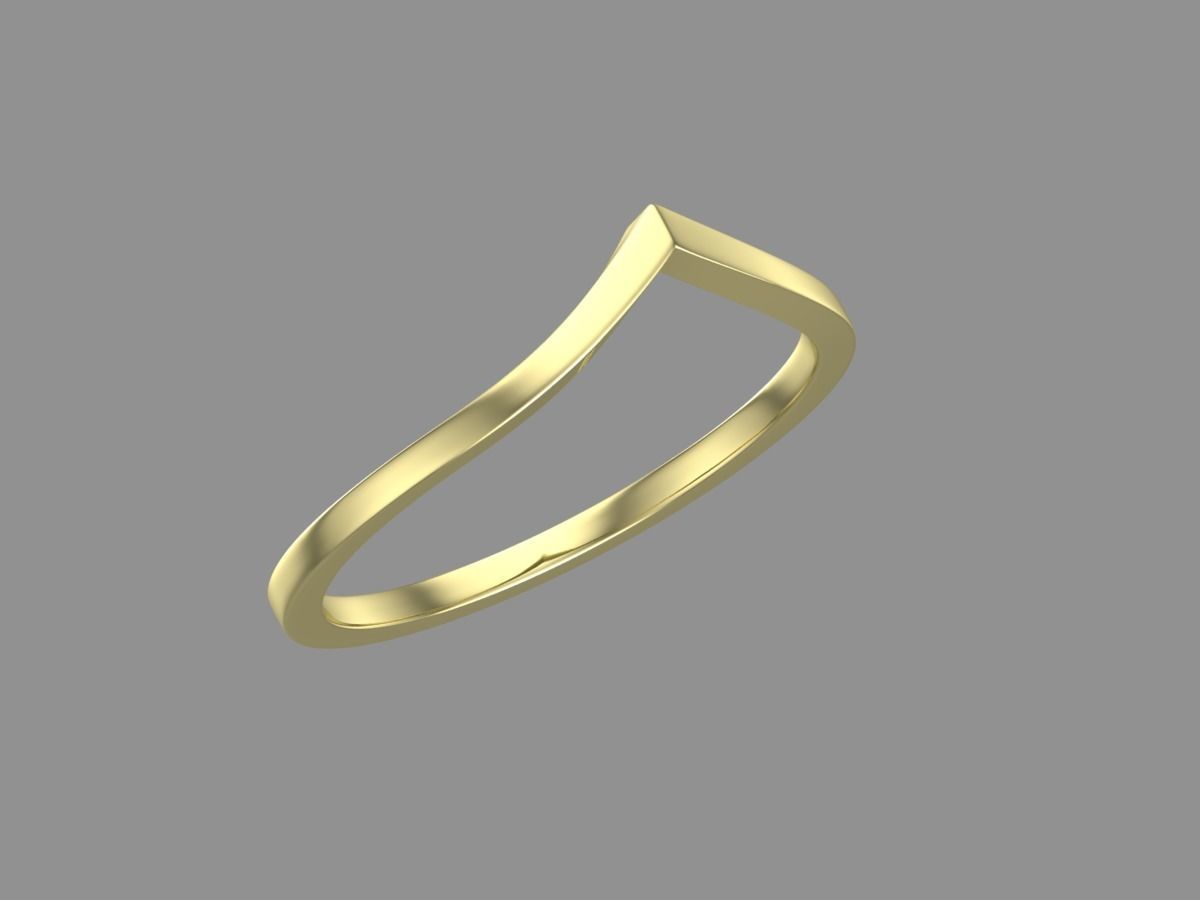 ring V gold with curved shape 3D print model_3