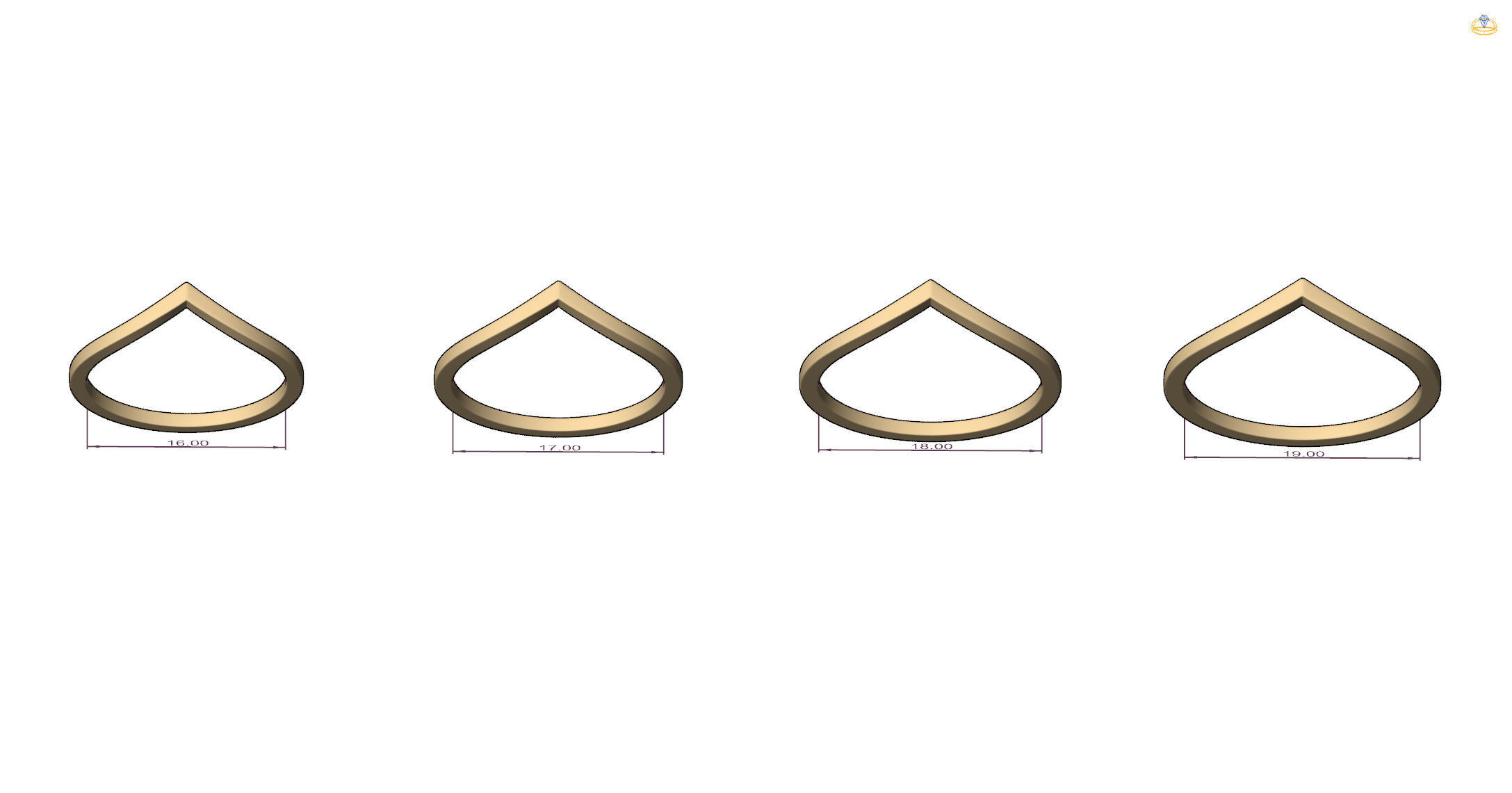 ring V gold with curved shape 3D print model_8