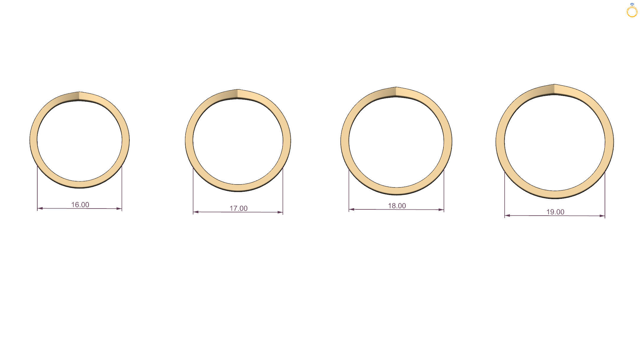 ring V gold with curved shape 3D print model_9