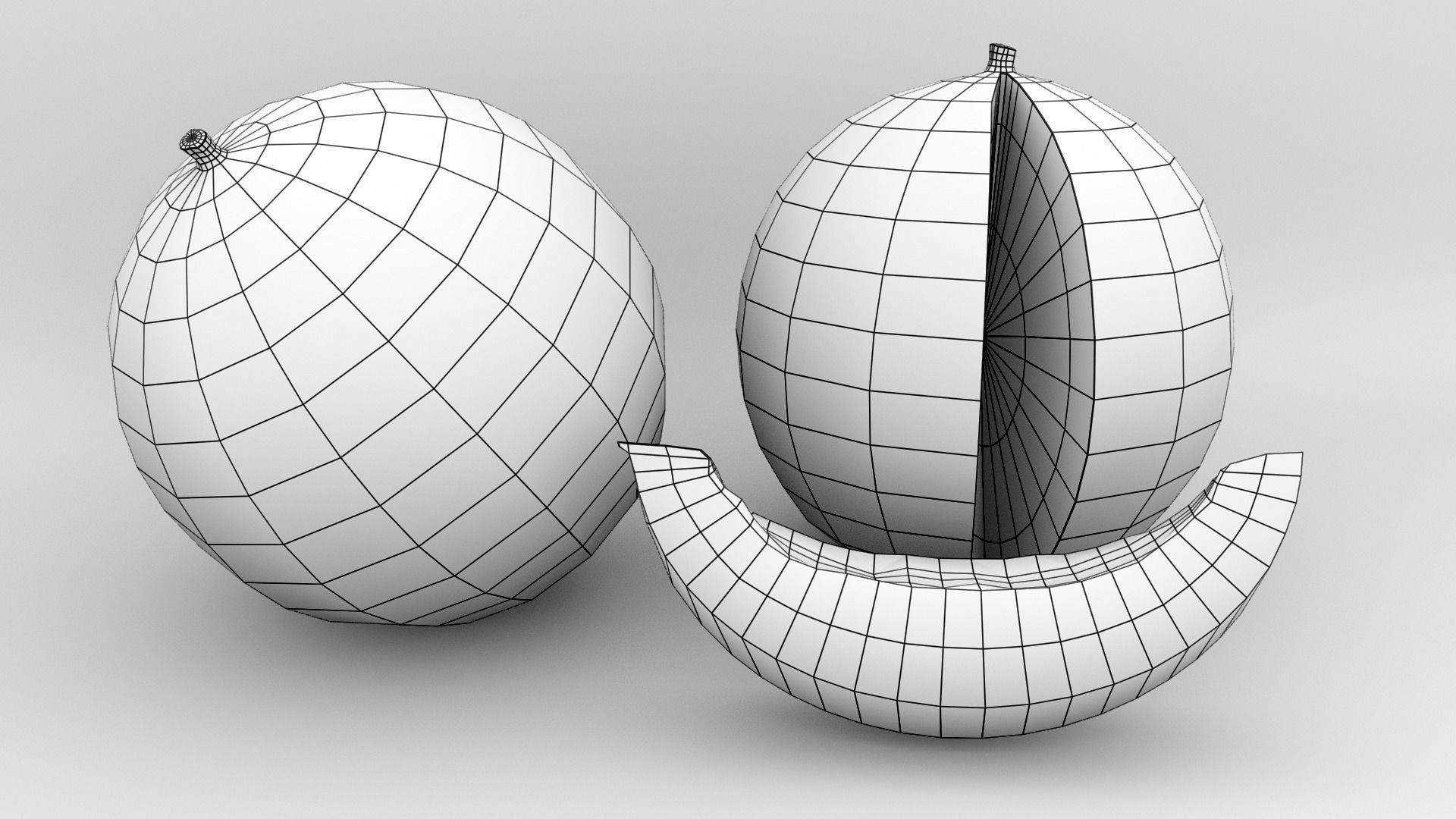 Delicious Melon Full and Cut Low-poly 3D model_39