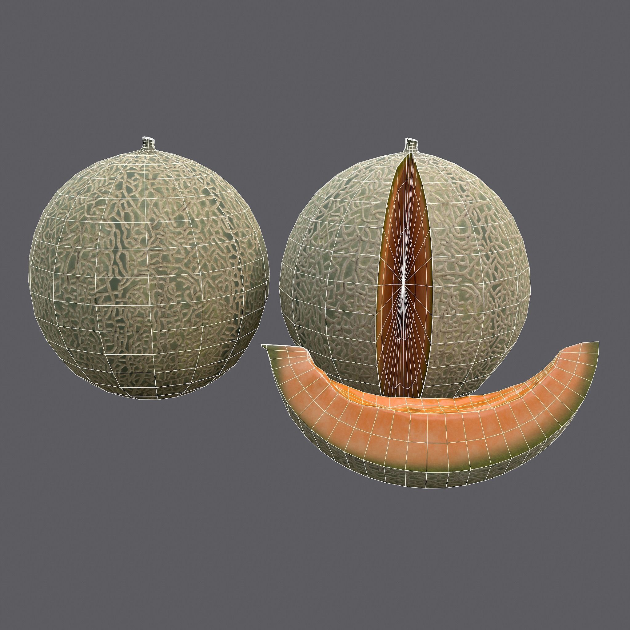 Delicious Melon Full and Cut Low-poly 3D model_30