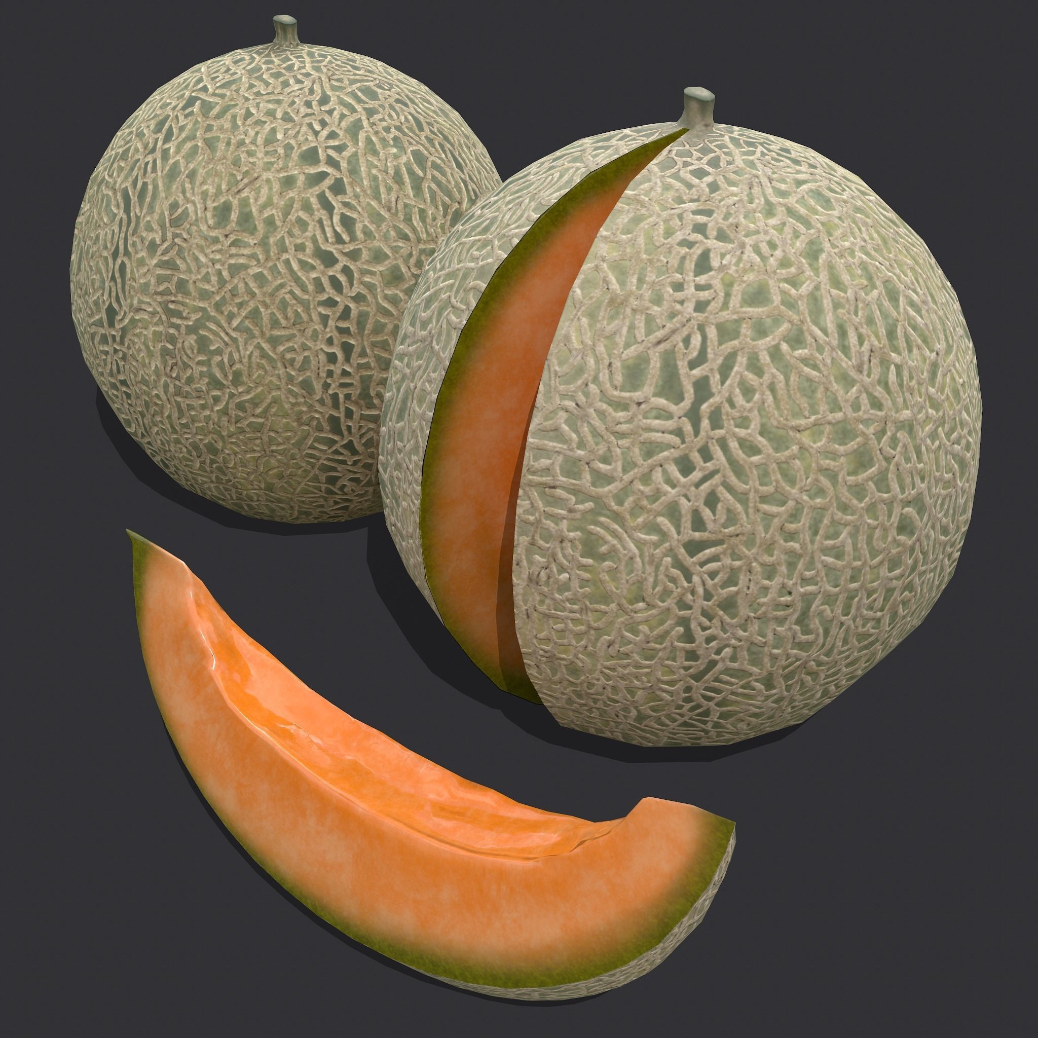 Delicious Melon Full and Cut Low-poly 3D model_11