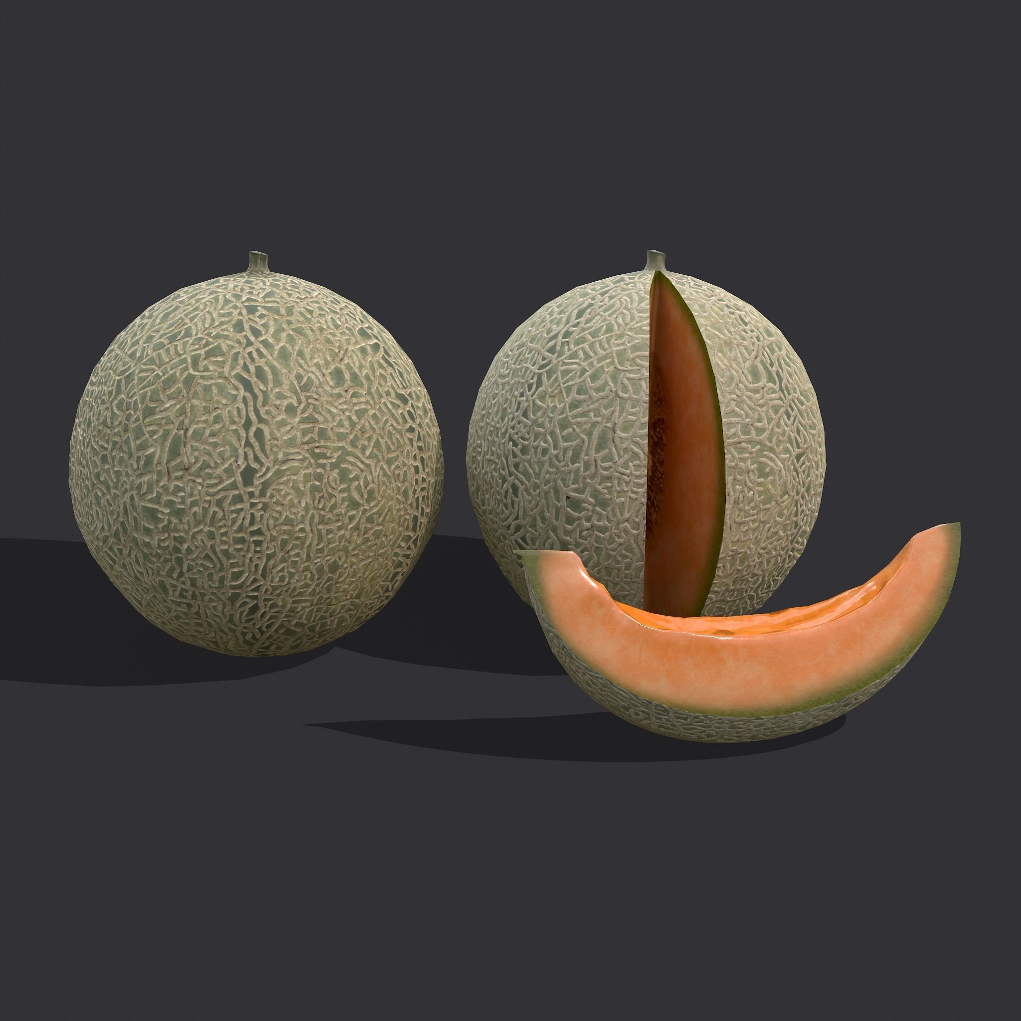 Delicious Melon Full and Cut Low-poly 3D model_16