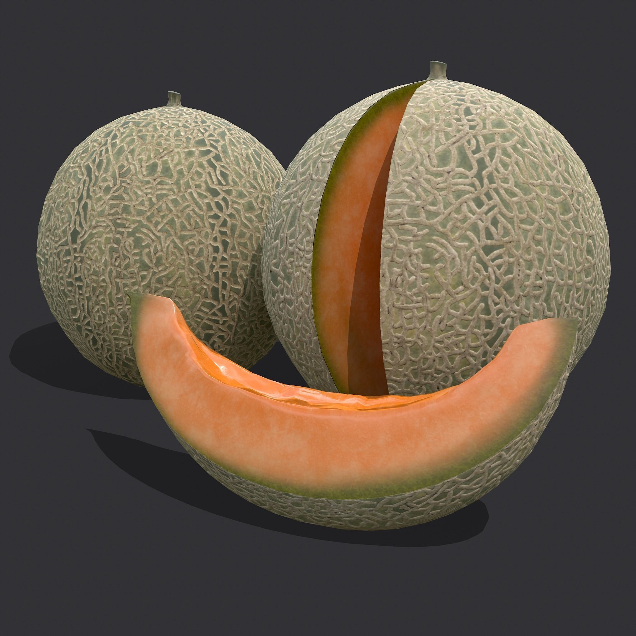 Delicious Melon Full and Cut Low-poly 3D model_23