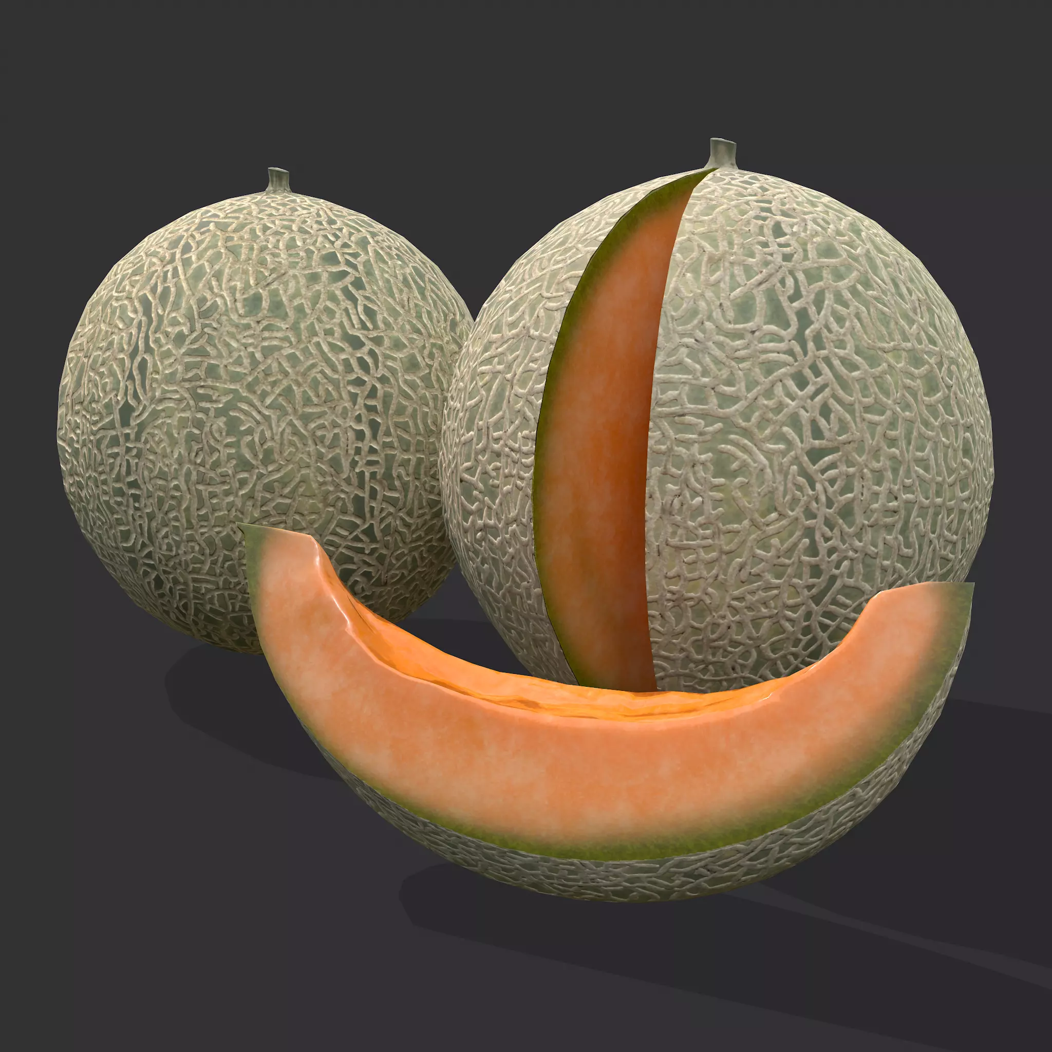 Delicious Melon Full and Cut Low-poly 3D model_0