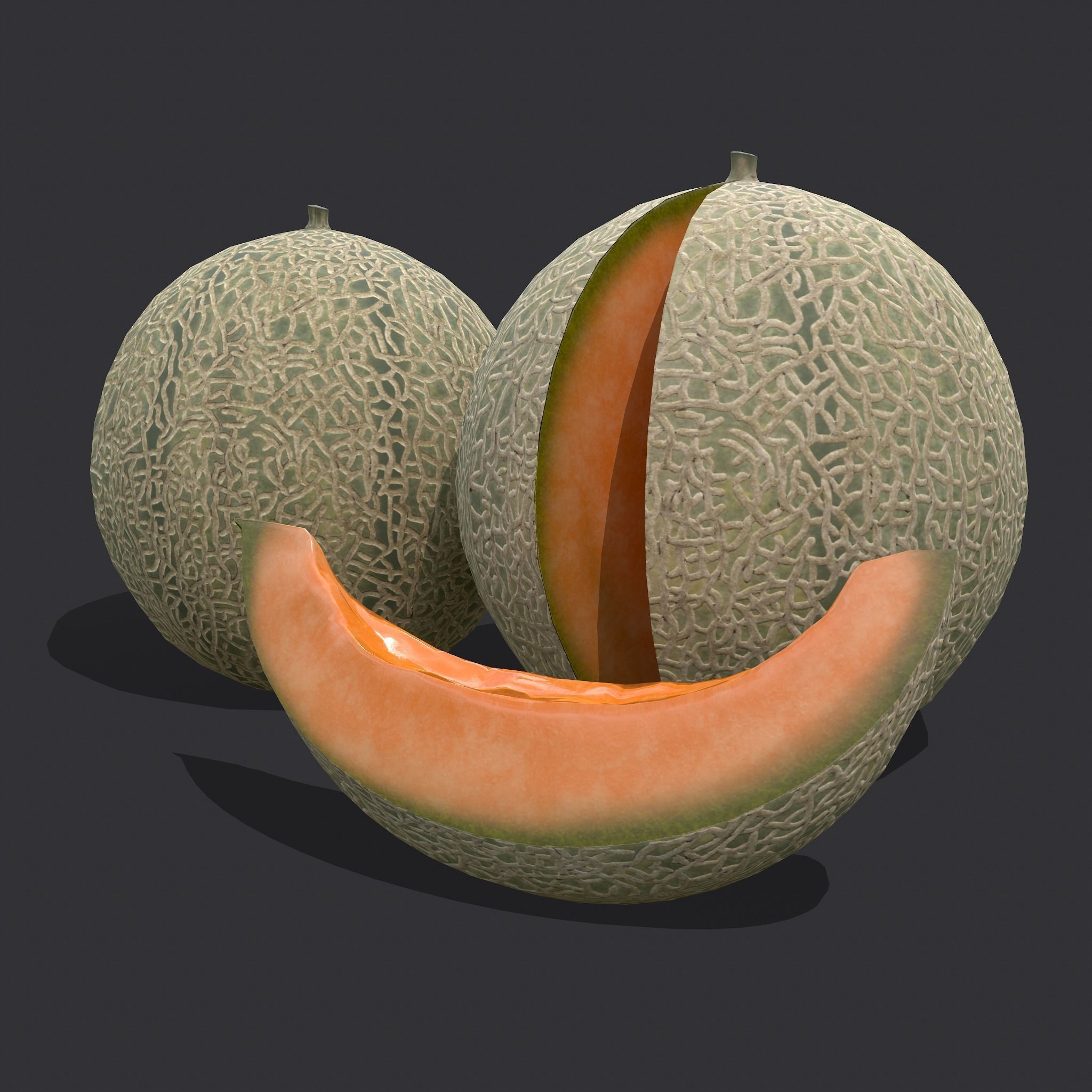 Delicious Melon Full and Cut Low-poly 3D model_26