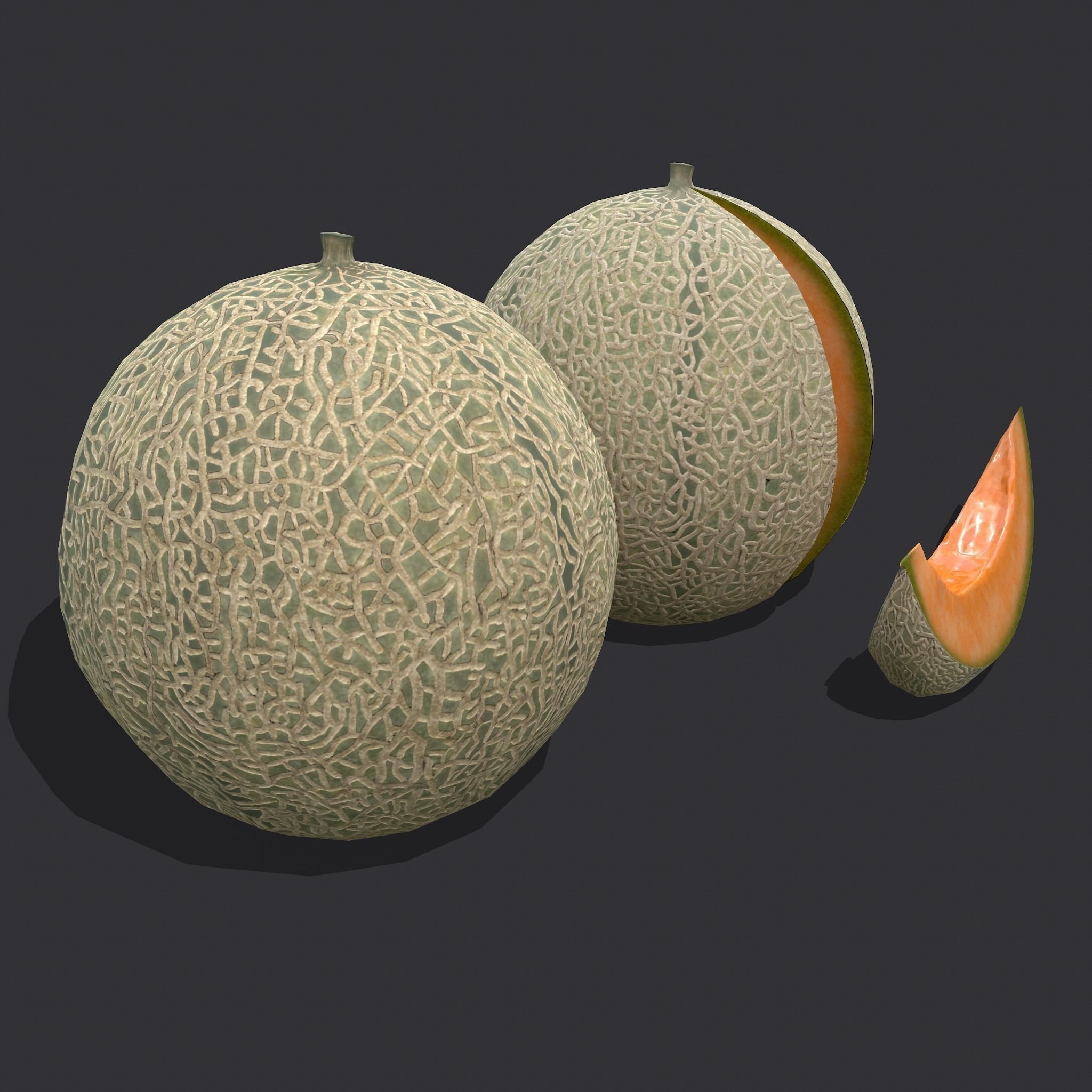 Delicious Melon Full and Cut Low-poly 3D model_18