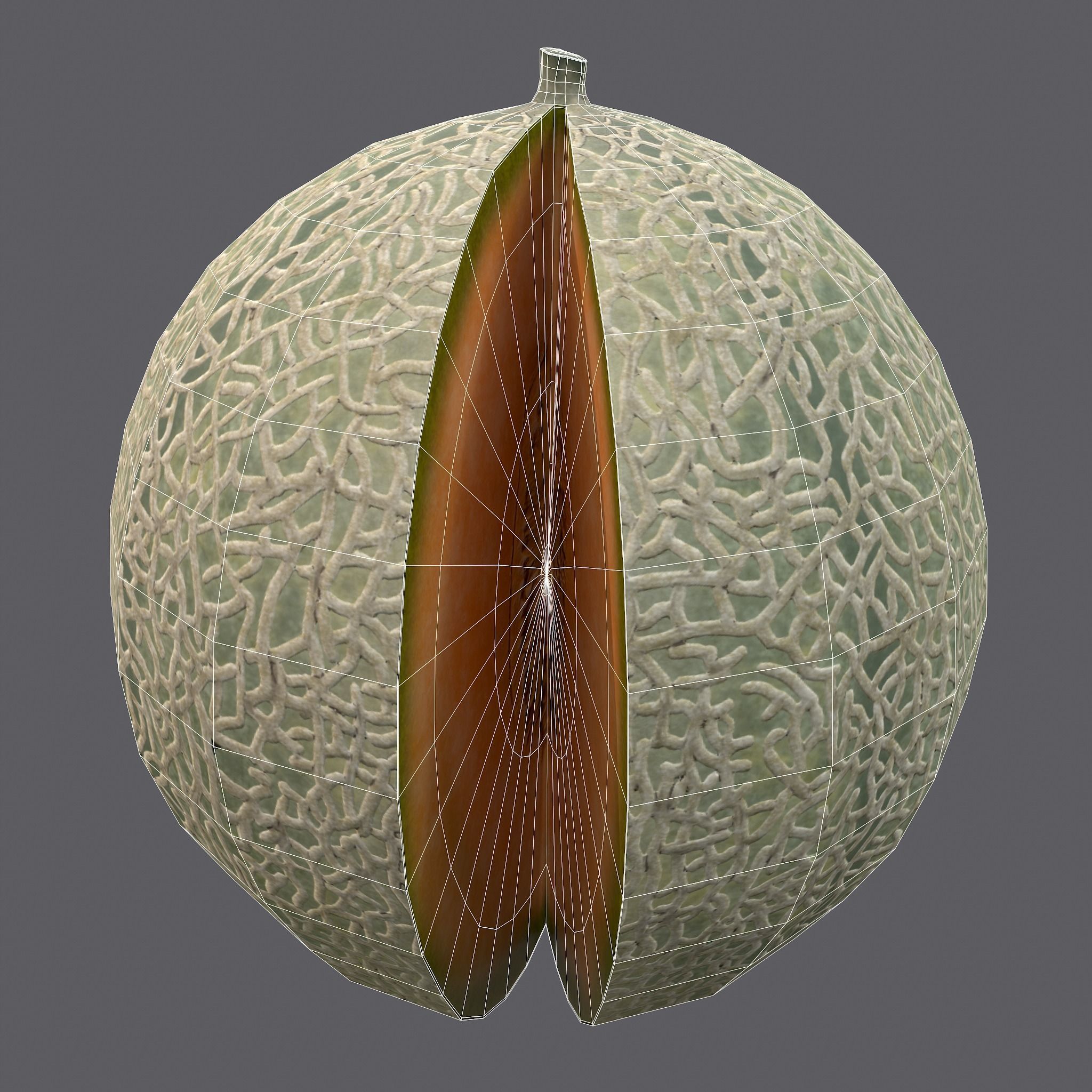 Delicious Melon Full and Cut Low-poly 3D model_33