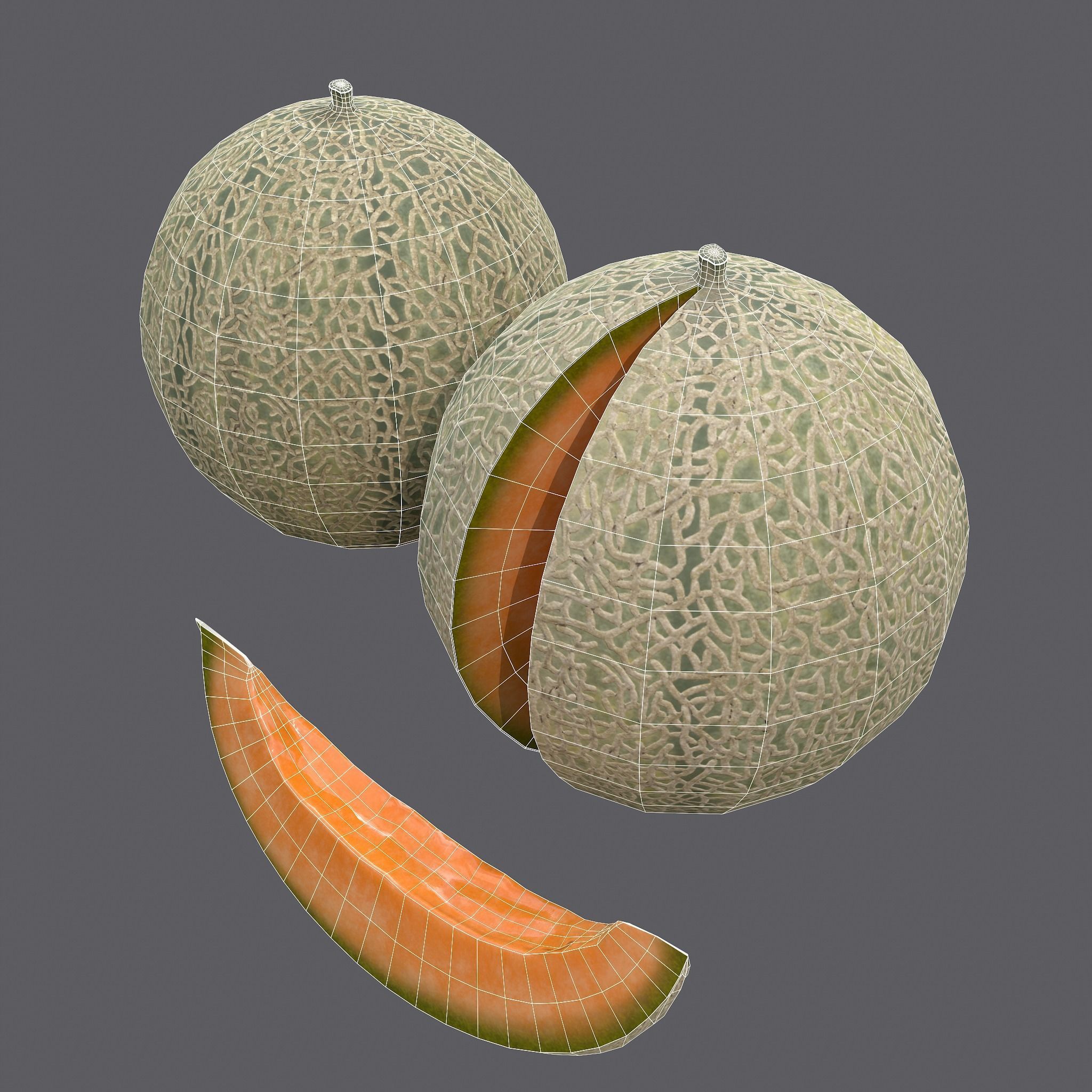 Delicious Melon Full and Cut Low-poly 3D model_29