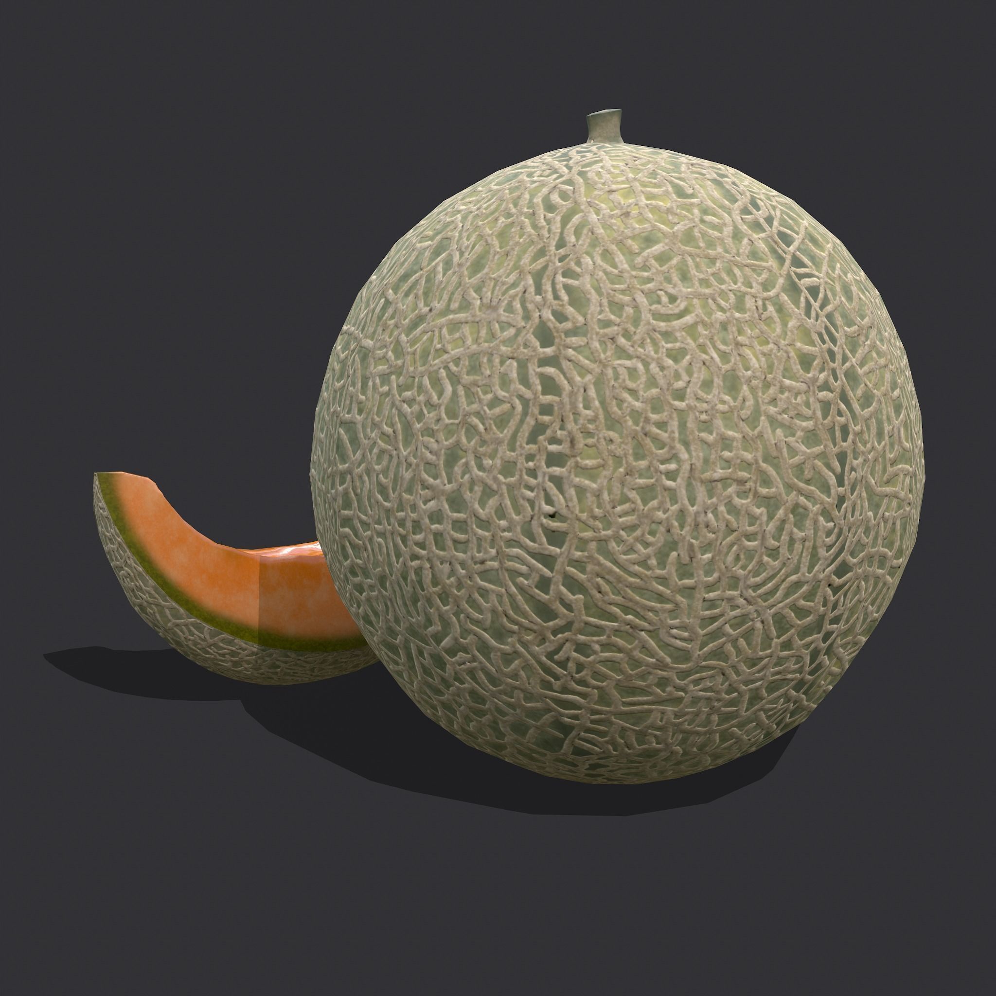 Delicious Melon Full and Cut Low-poly 3D model_6