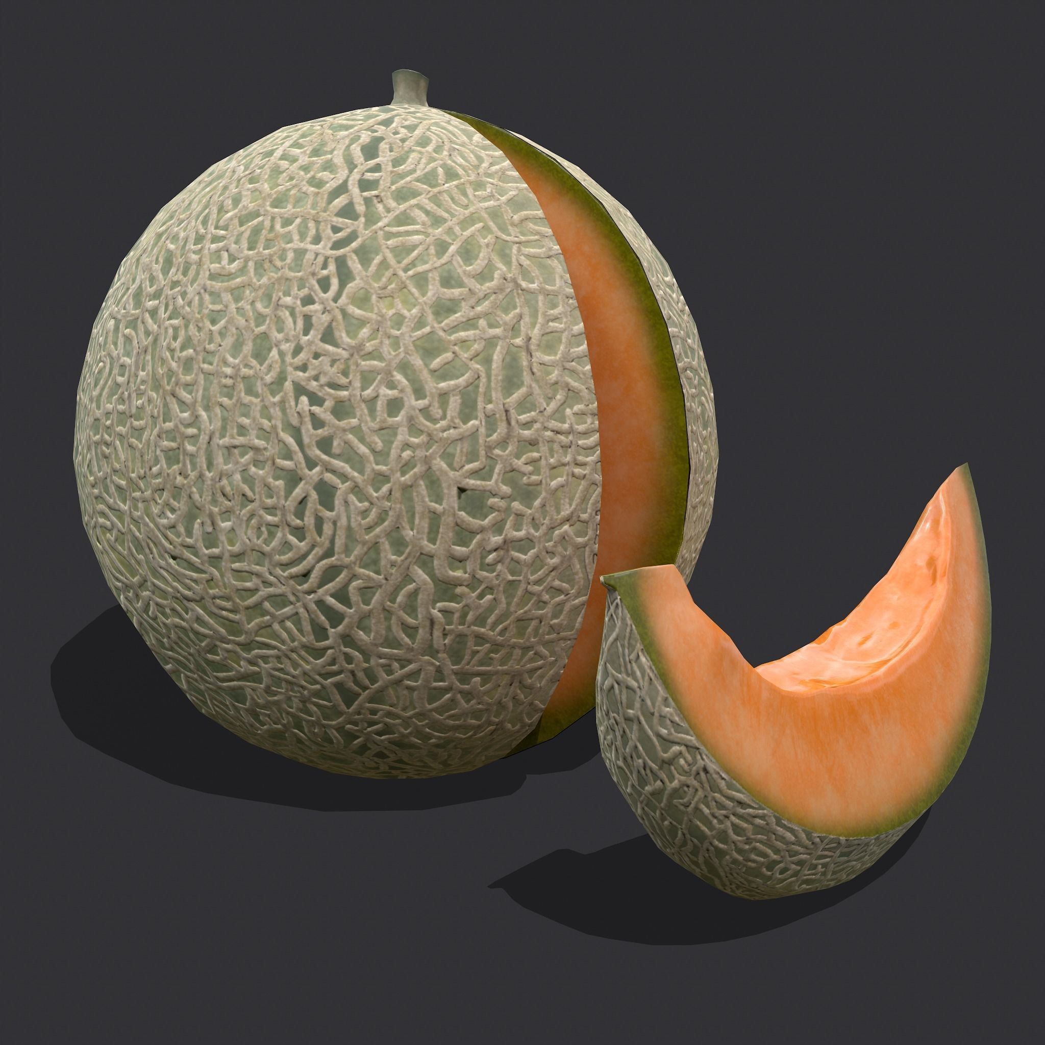 Delicious Melon Full and Cut Low-poly 3D model_4