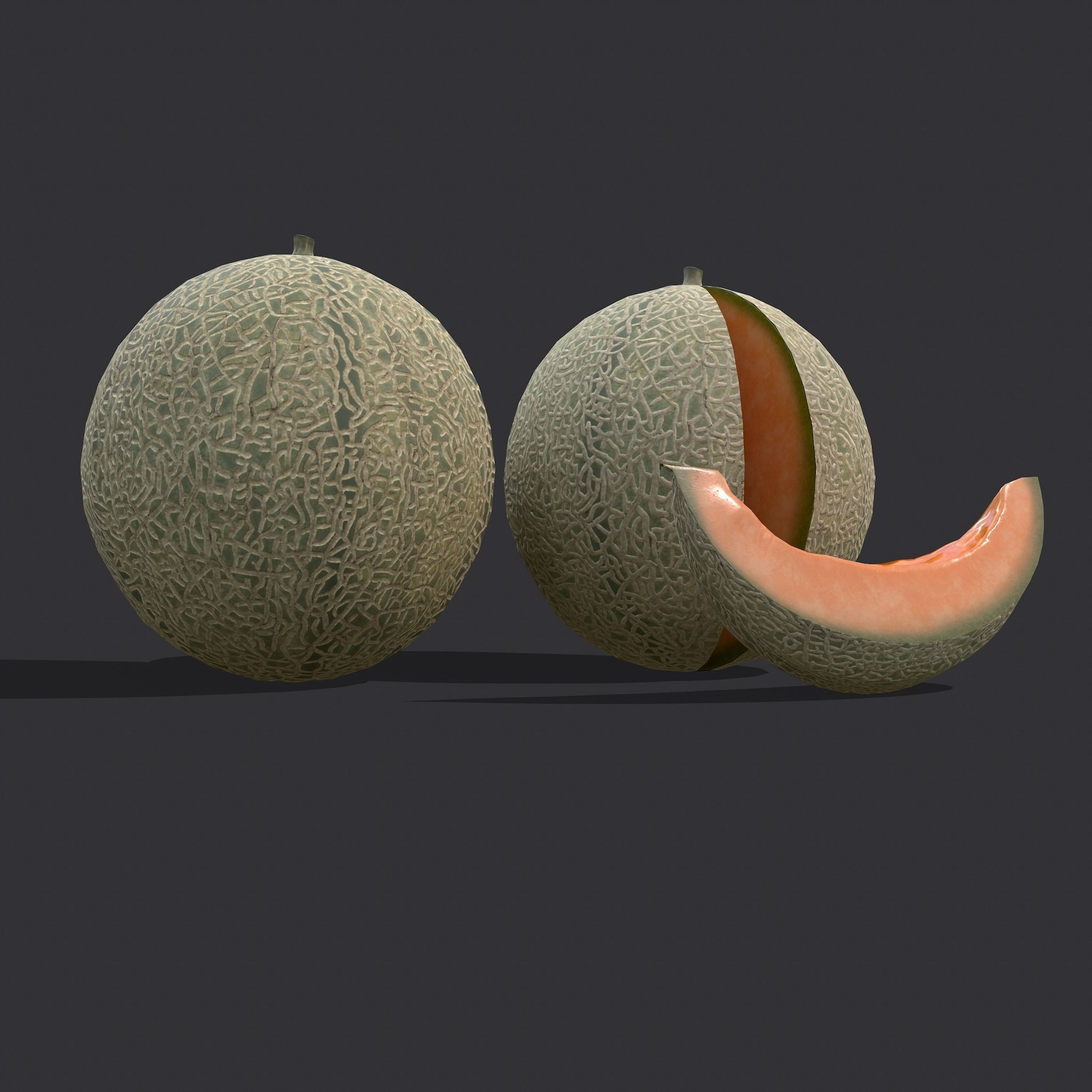 Delicious Melon Full and Cut Low-poly 3D model_19