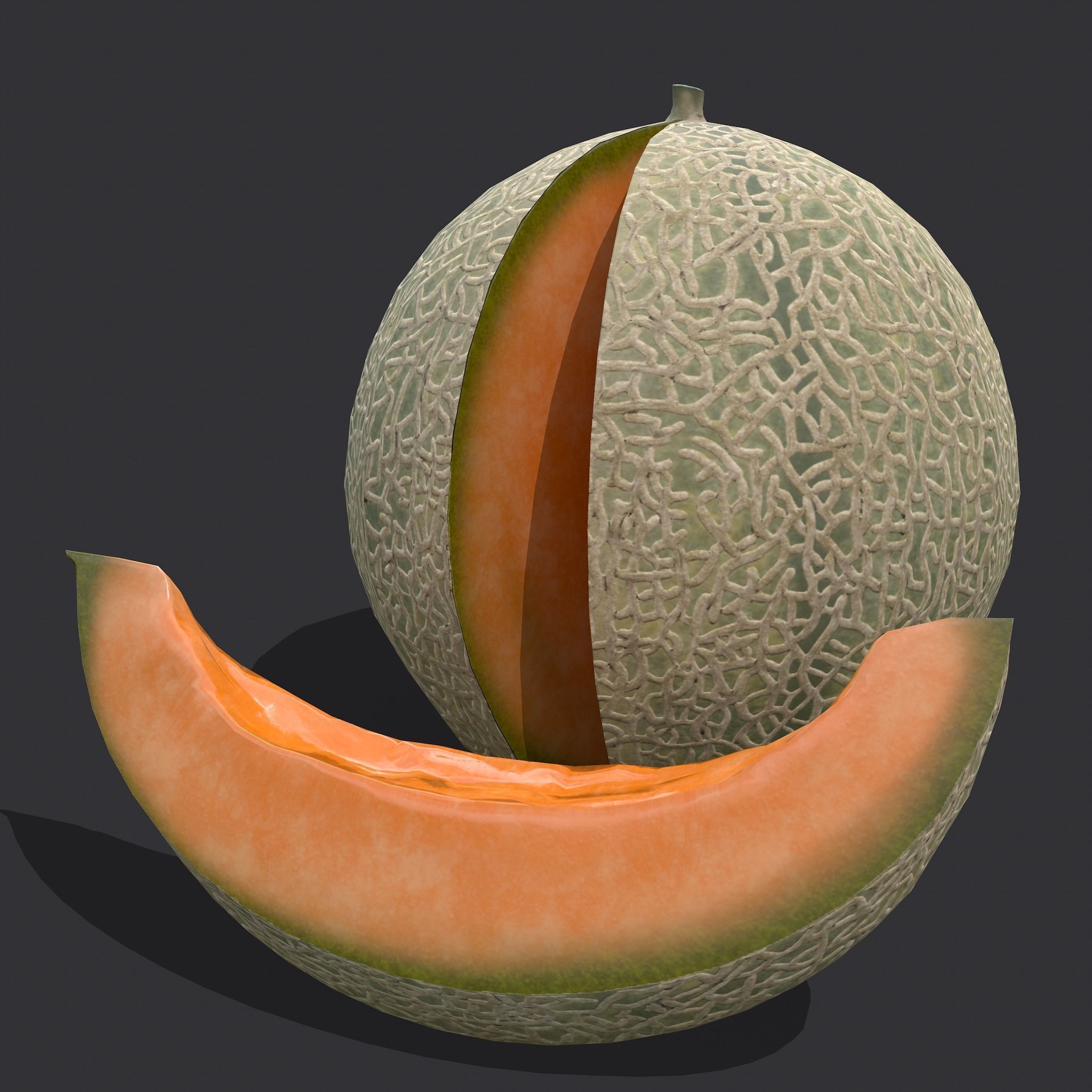 Delicious Melon Full and Cut Low-poly 3D model_8