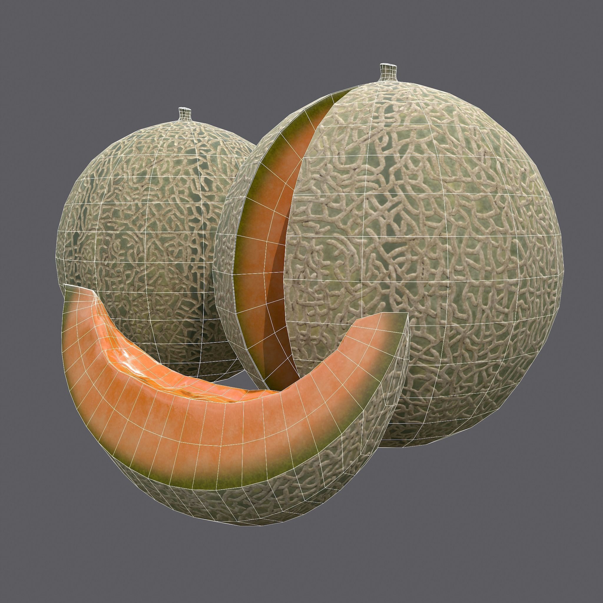 Delicious Melon Full and Cut Low-poly 3D model_28