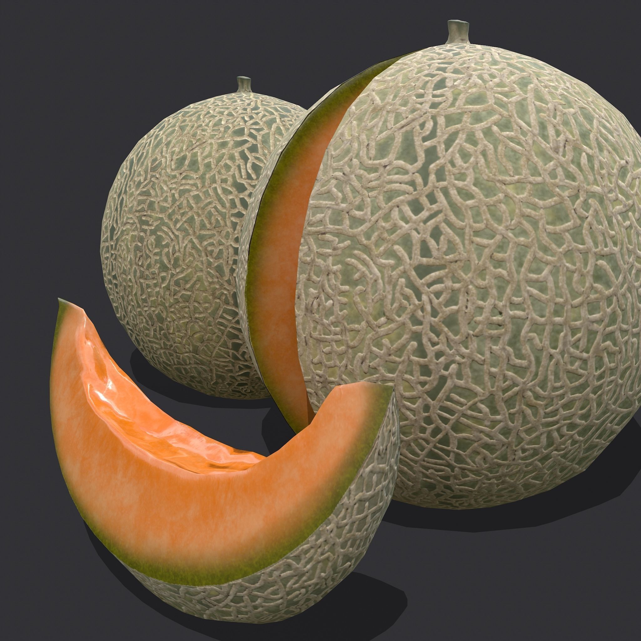 Delicious Melon Full and Cut Low-poly 3D model_25
