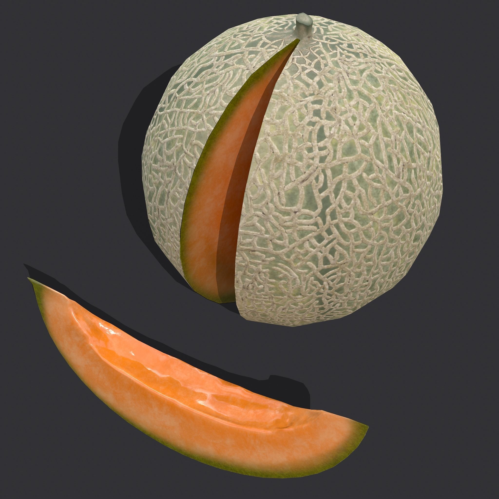 Delicious Melon Full and Cut Low-poly 3D model_9
