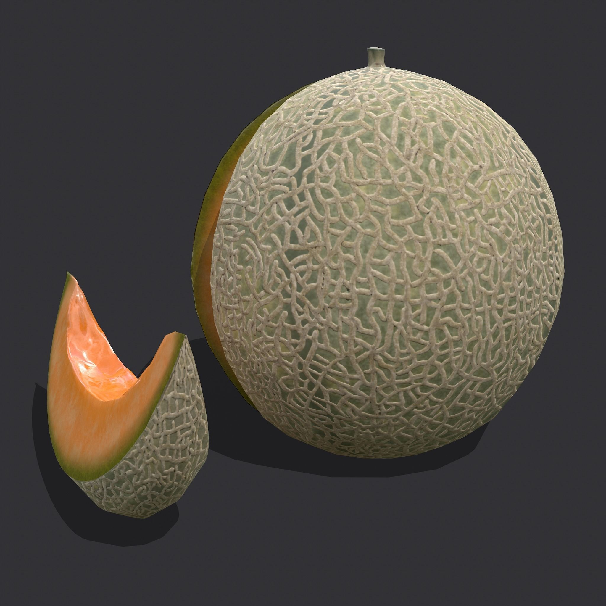 Delicious Melon Full and Cut Low-poly 3D model_7