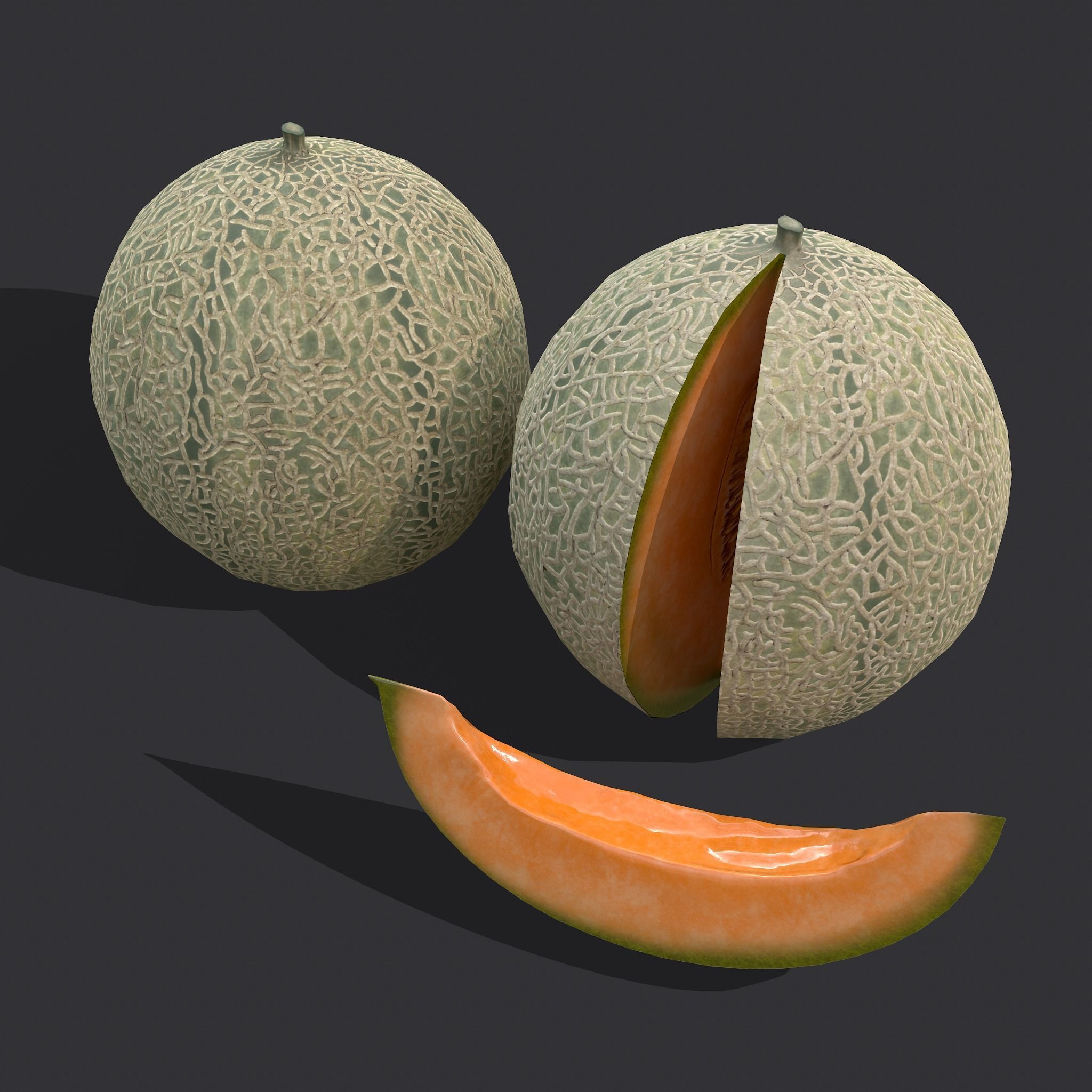 Delicious Melon Full and Cut Low-poly 3D model_14