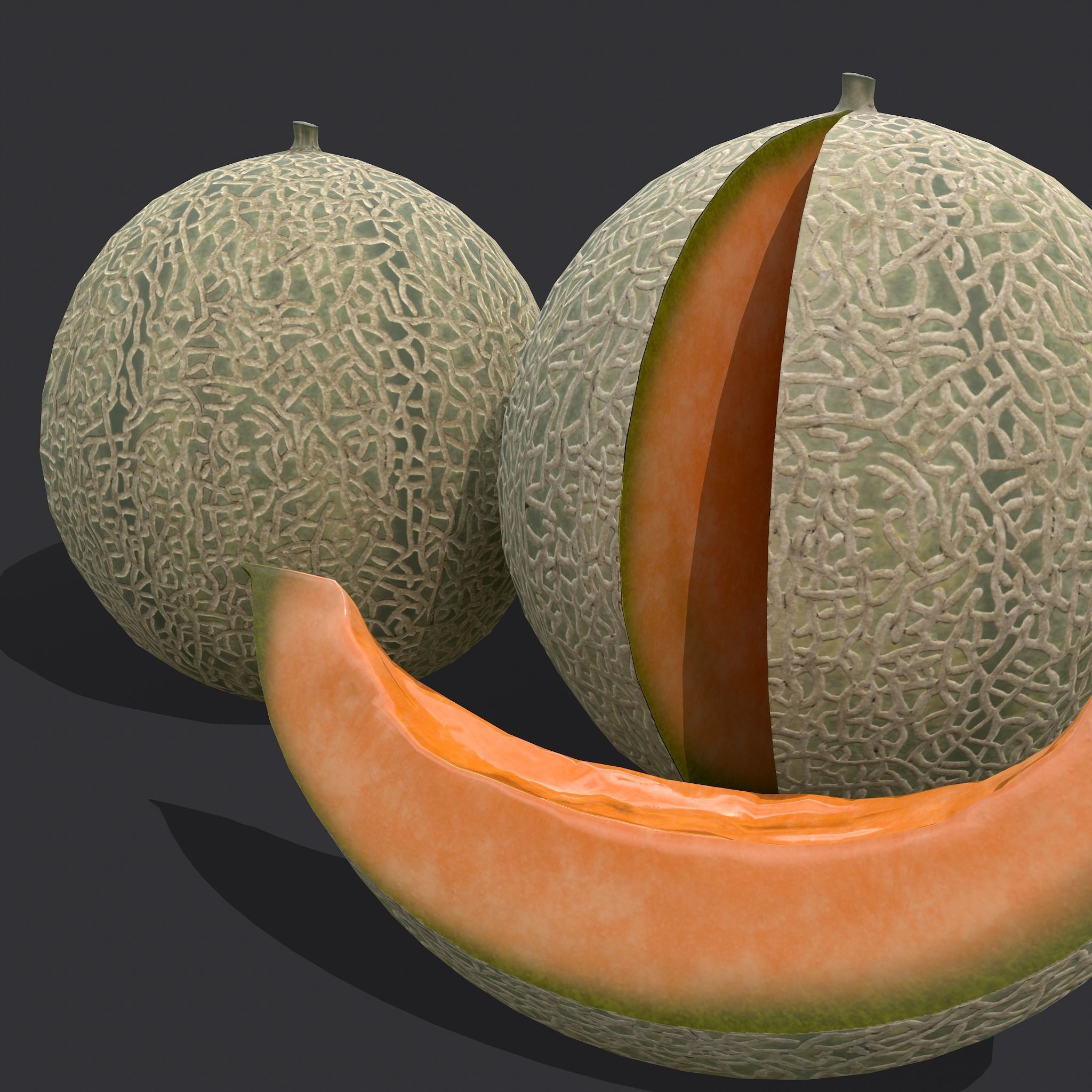 Delicious Melon Full and Cut Low-poly 3D model_24