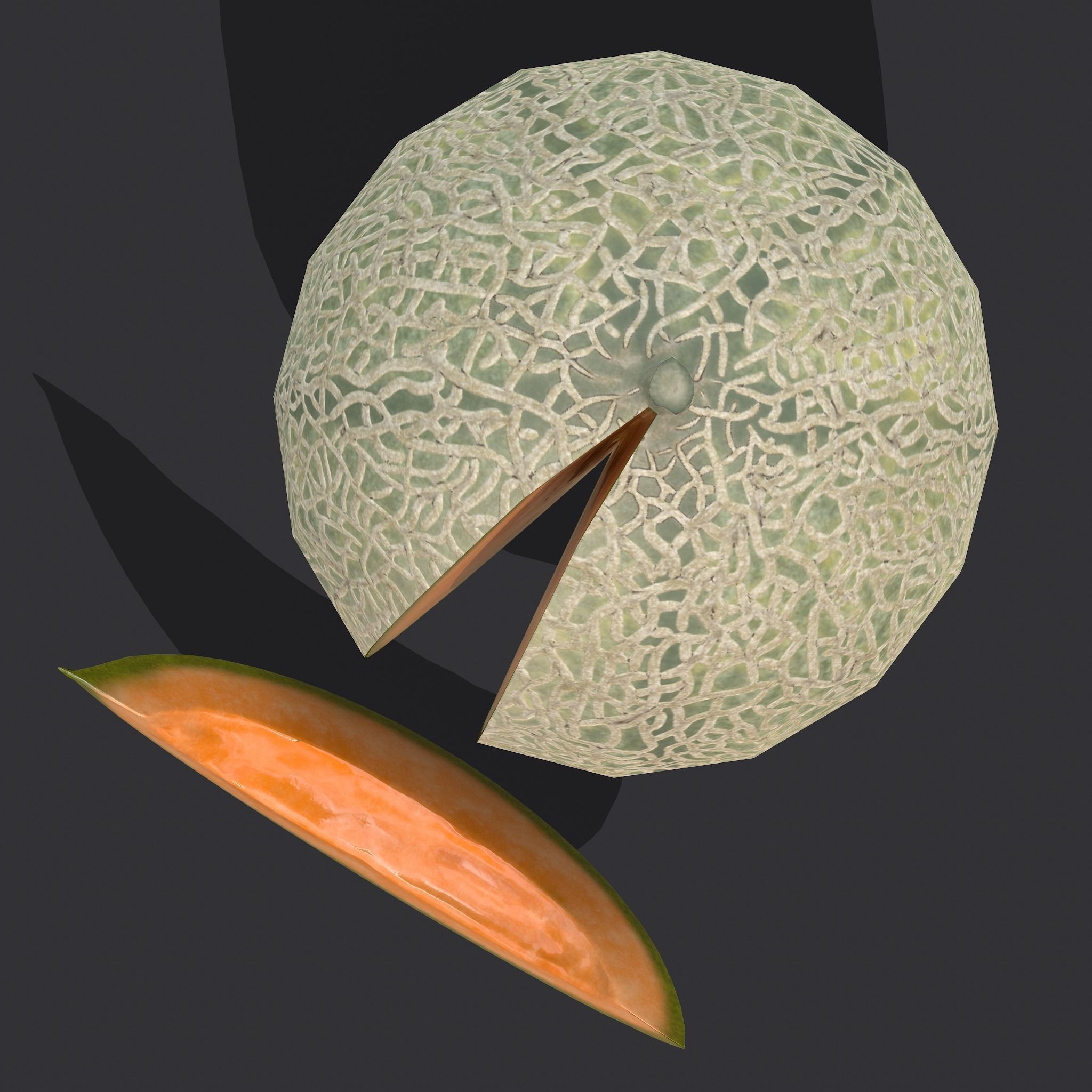 Delicious Melon Full and Cut Low-poly 3D model_10