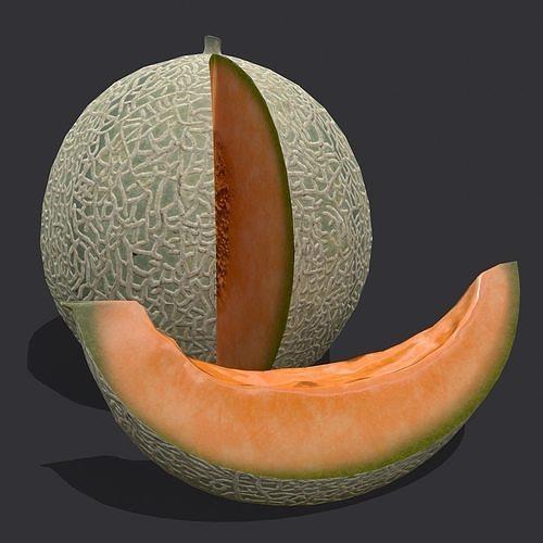 Delicious Melon Full and Cut Low-poly 3D model 3