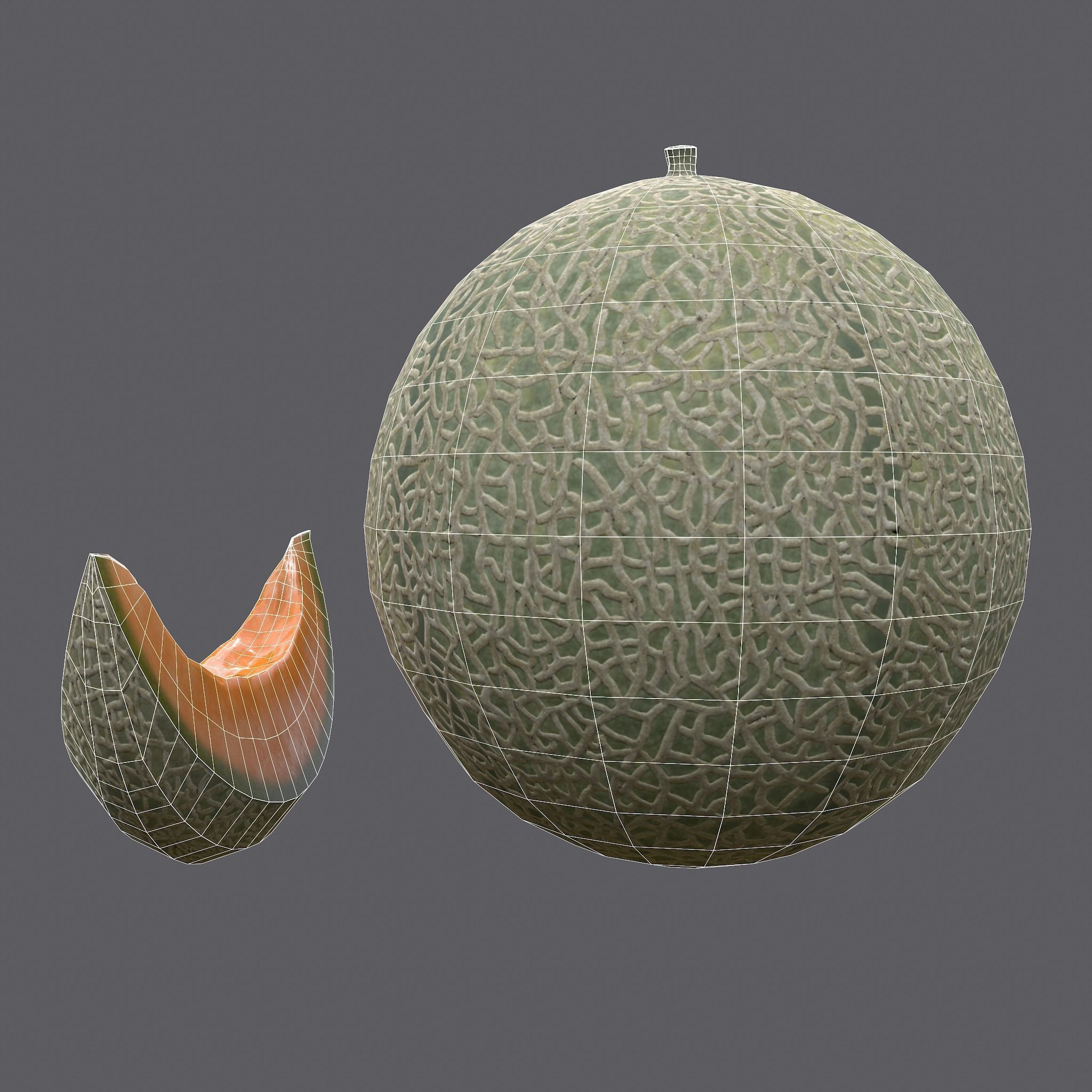 Delicious Melon Full and Cut Low-poly 3D model_35