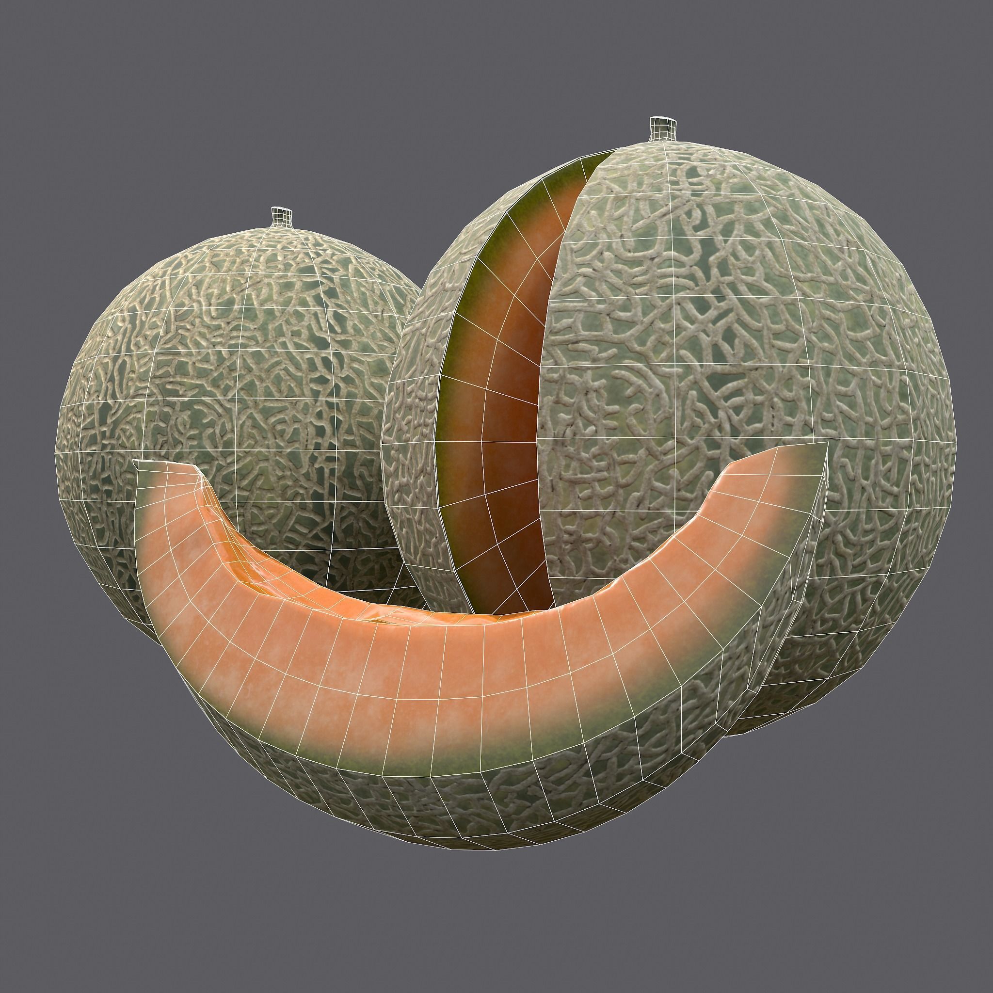Delicious Melon Full and Cut Low-poly 3D model_37
