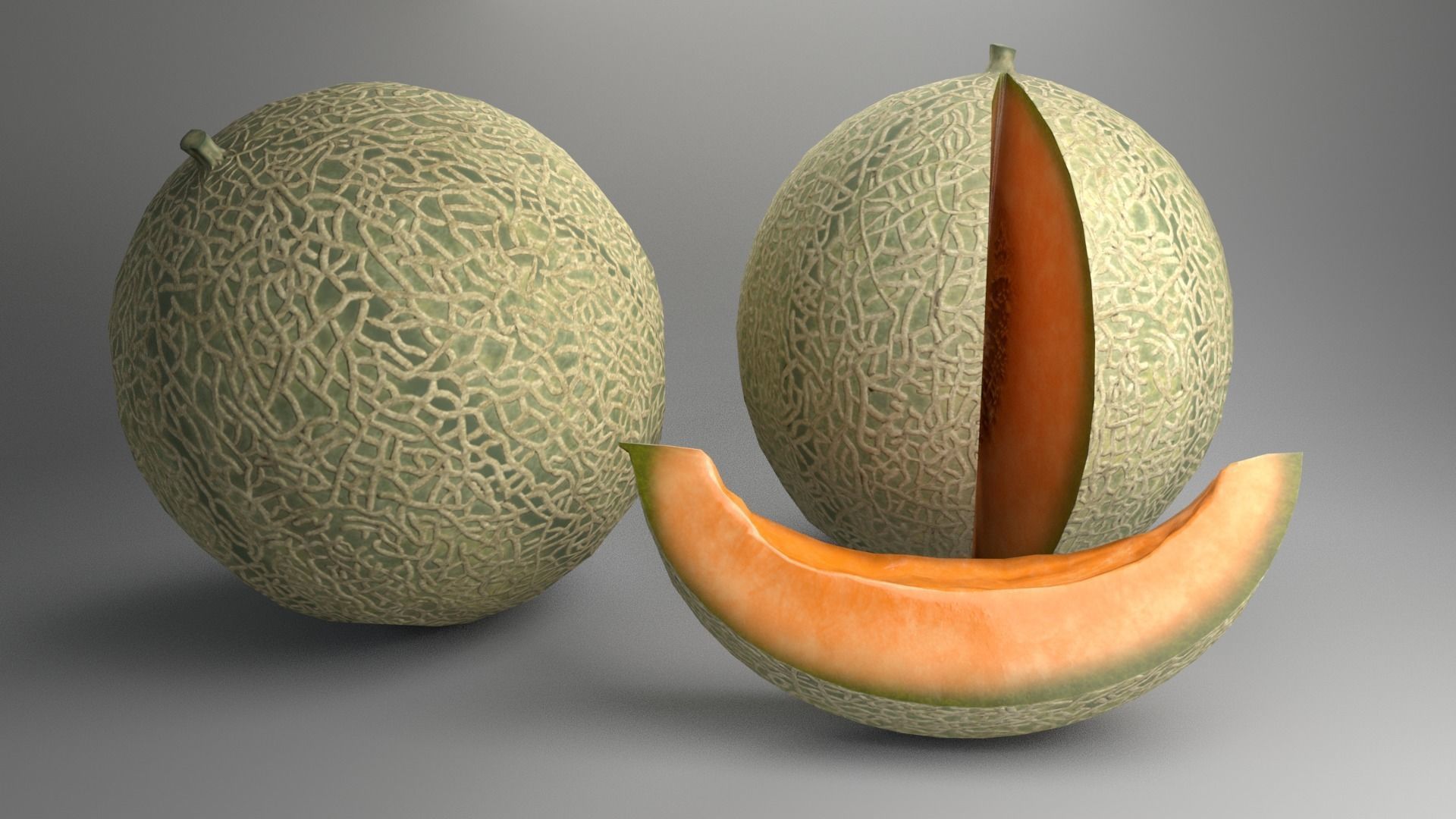 Delicious Melon Full and Cut Low-poly 3D model_38