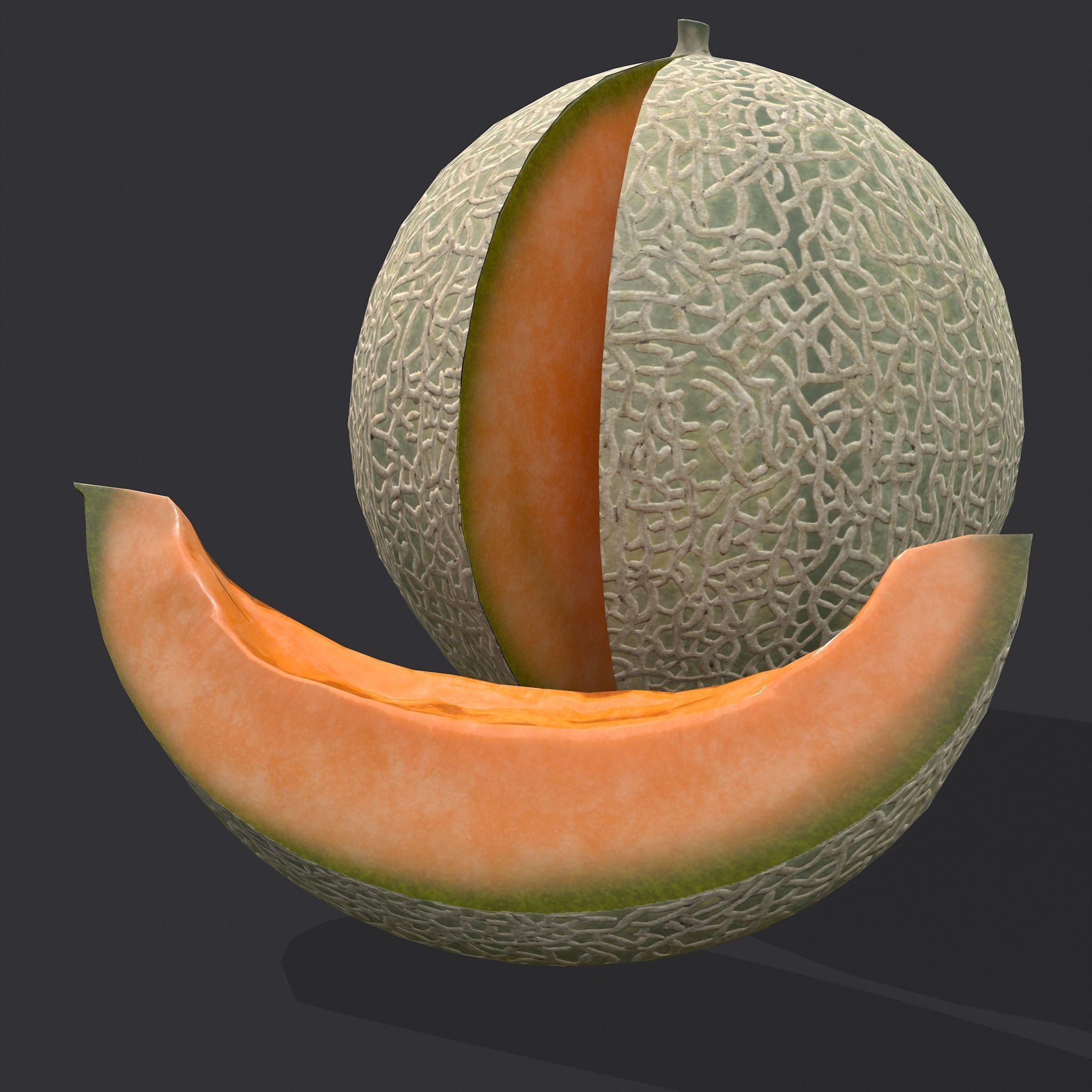 Delicious Melon Full and Cut Low-poly 3D model_2