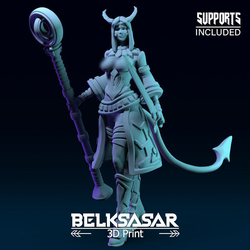 Girl Tiefling Wizard Normal and Nude 3D print model_1