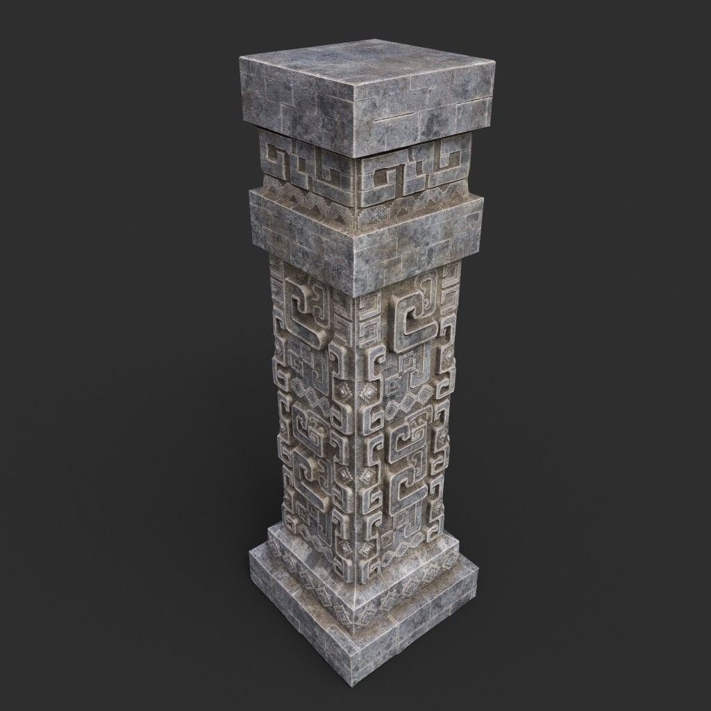 Low poly Mayan Inca Aztec Column Modular Pack 210616 Low-poly 3D model_7