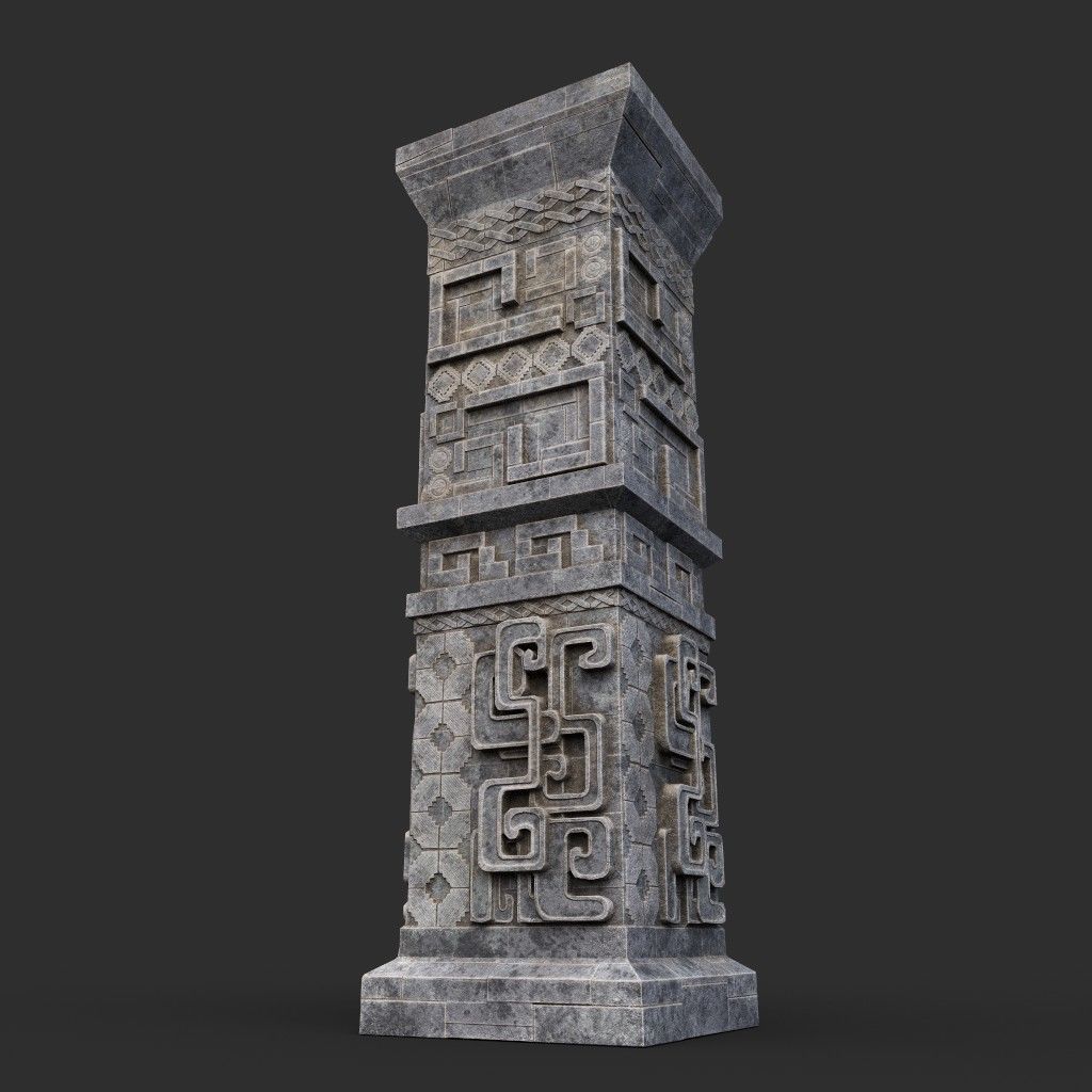 Low poly Mayan Inca Aztec Column Modular Pack 210616 Low-poly 3D model_2